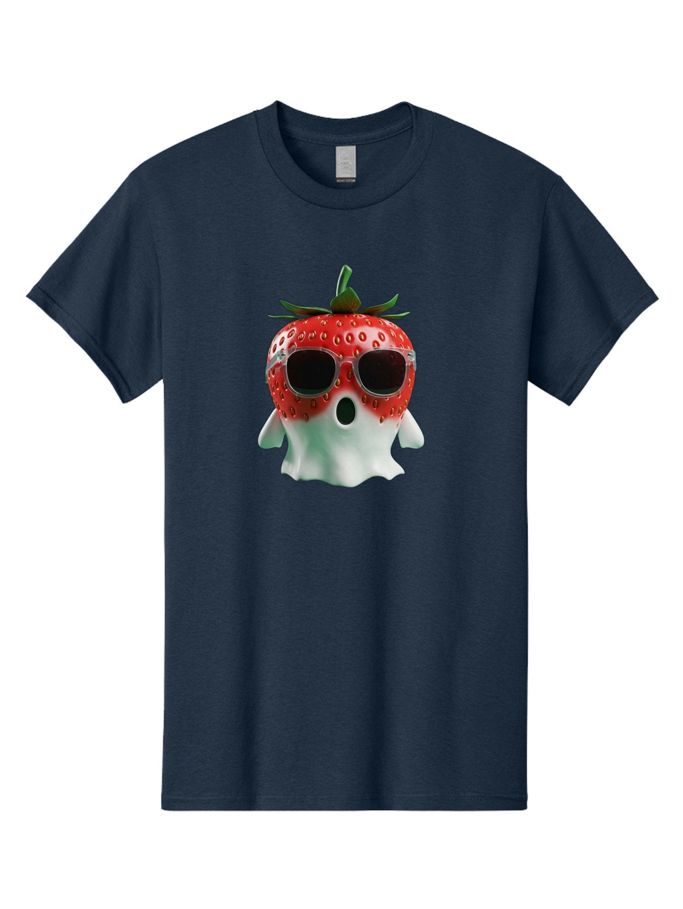 Strawberry-Ghost Men'S Graphic Tee, 100% Cotton, Comfortable Casual Summer Wear, Machine Washable, Strawberry With Sunglasses, Ghostly Figure, Cool Fruit, Summer Vibes, Quirky Design, Fun And Playful, Cartoon Character, Unique Blend, Bac476 11