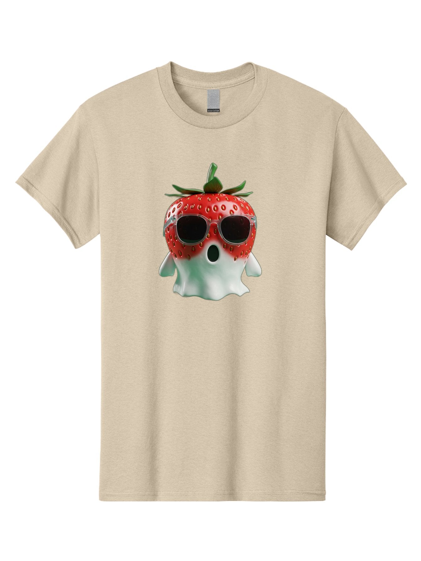 Strawberry-Ghost Men'S Graphic Tee, 100% Cotton, Comfortable Casual Summer Wear, Machine Washable, Strawberry With Sunglasses, Ghostly Figure, Cool Fruit, Summer Vibes, Quirky Design, Fun And Playful, Cartoon Character, Unique Blend, Bac476 6