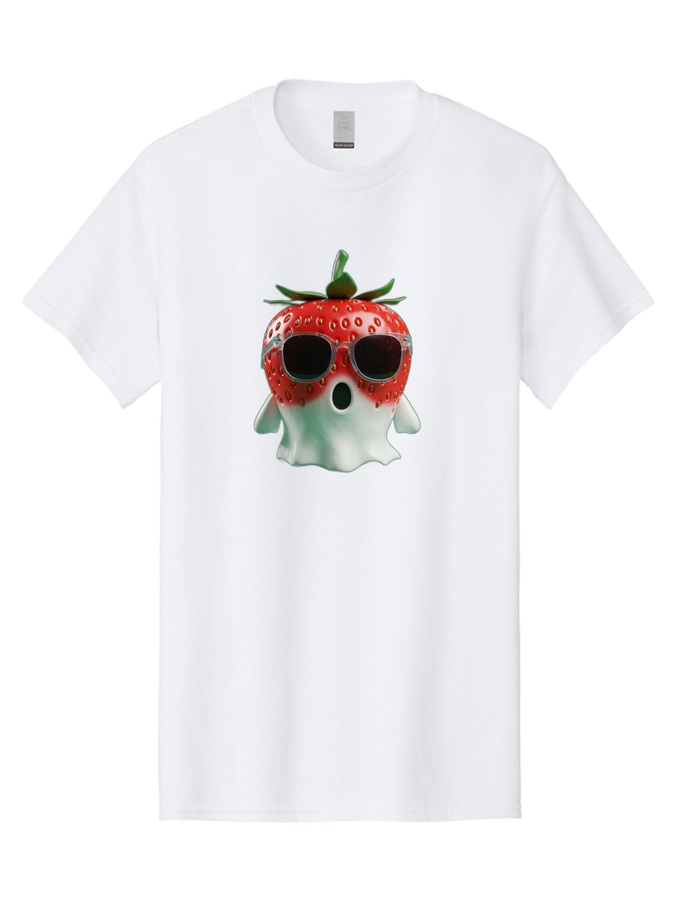 Strawberry-Ghost Men'S Graphic Tee, 100% Cotton, Comfortable Casual Summer Wear, Machine Washable, Strawberry With Sunglasses, Ghostly Figure, Cool Fruit, Summer Vibes, Quirky Design, Fun And Playful, Cartoon Character, Unique Blend, Bac476 15