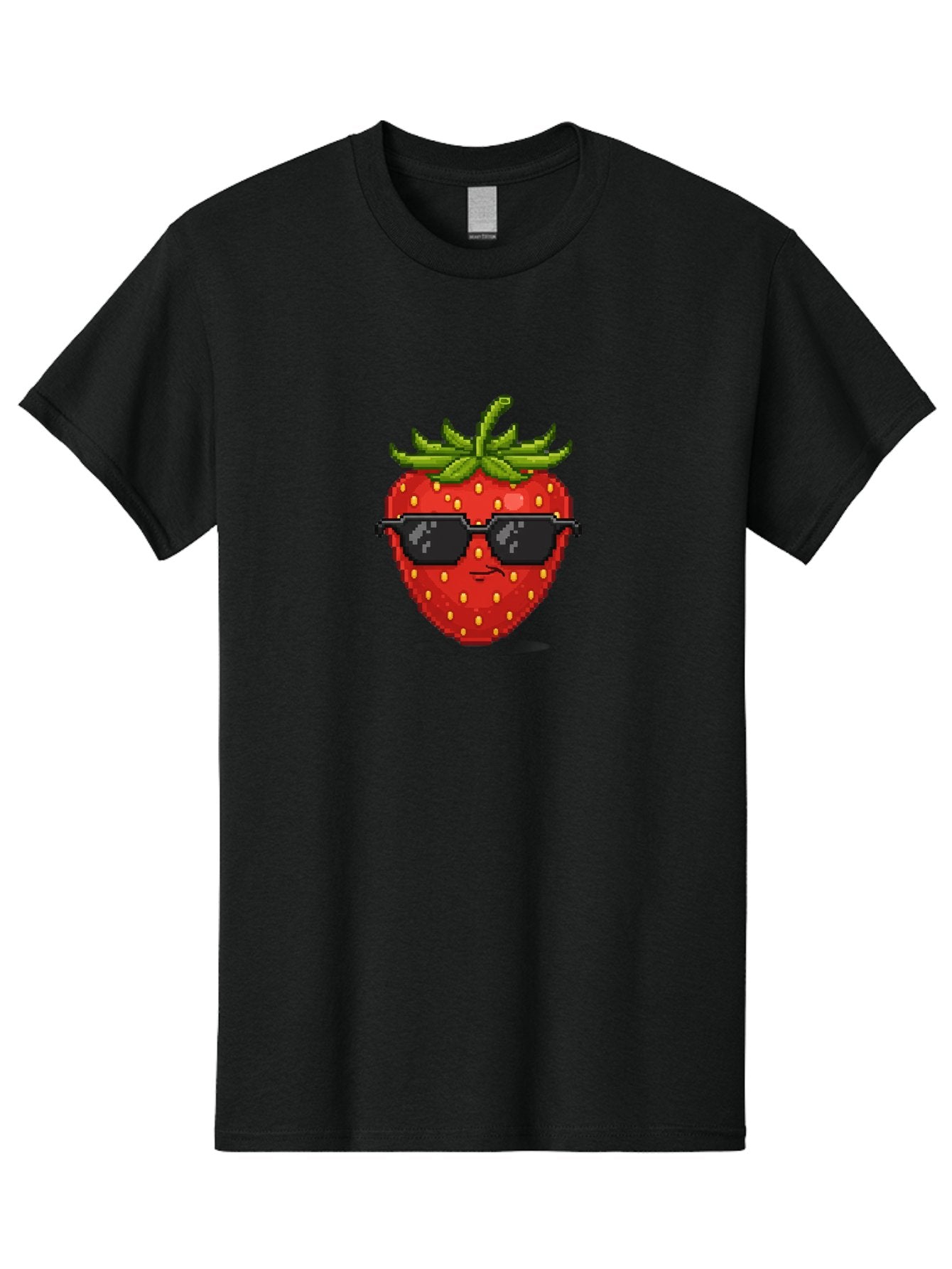 Strawberry-In-Sunglasses Men'S Graphic Tee, 100% Cotton, Comfortable Casual Summer Wear, Machine Washable, Cool Strawberry, Pixel Art, Sunglasses, Red Fruit, Yellow Seeds, Cartoon Character, Fun Design, Summertime Vibe, Pixelated Style Bac478 13