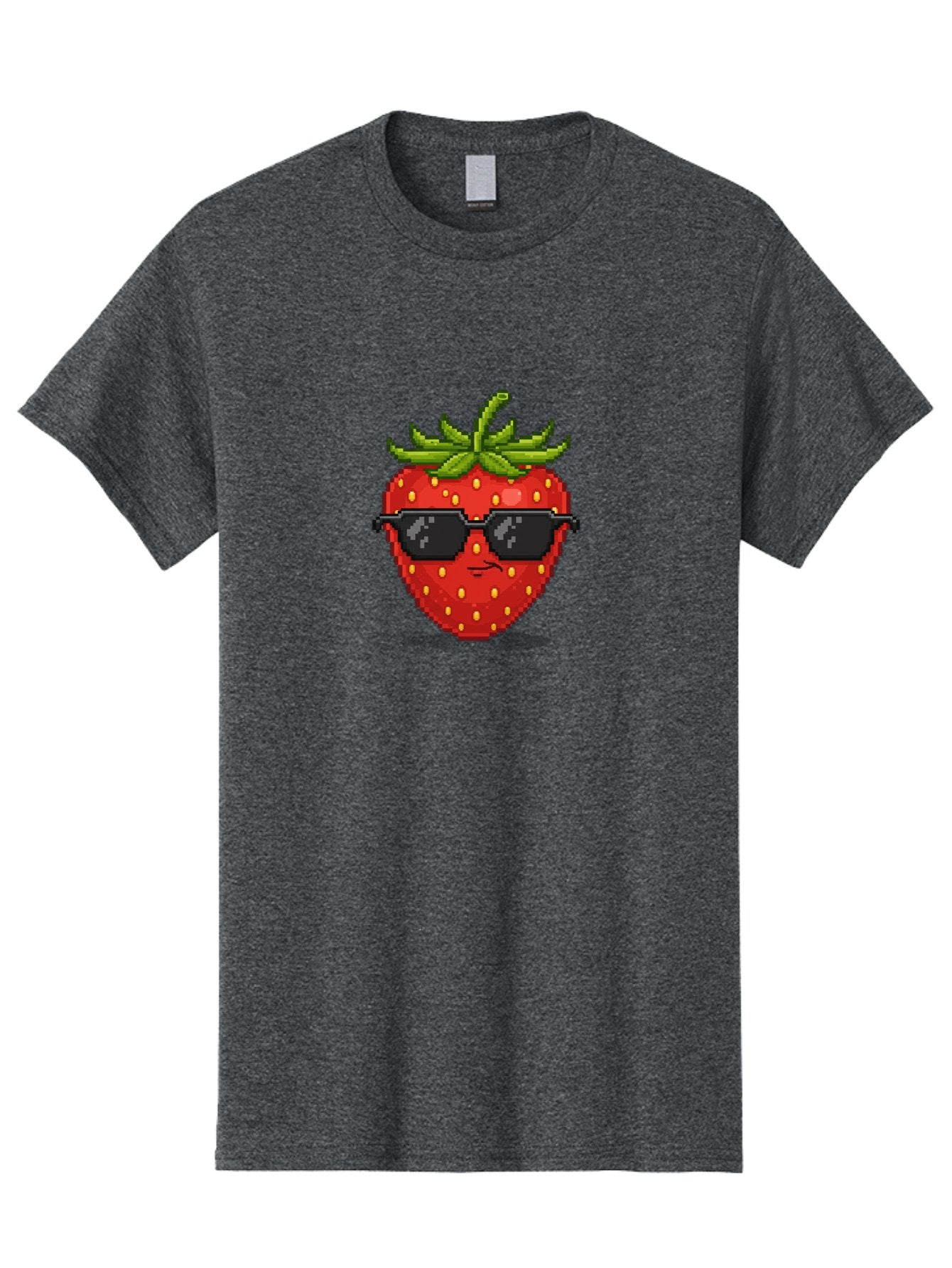 Strawberry-In-Sunglasses Men'S Graphic Tee, 100% Cotton, Comfortable Casual Summer Wear, Machine Washable, Cool Strawberry, Pixel Art, Sunglasses, Red Fruit, Yellow Seeds, Cartoon Character, Fun Design, Summertime Vibe, Pixelated Style Bac478 8
