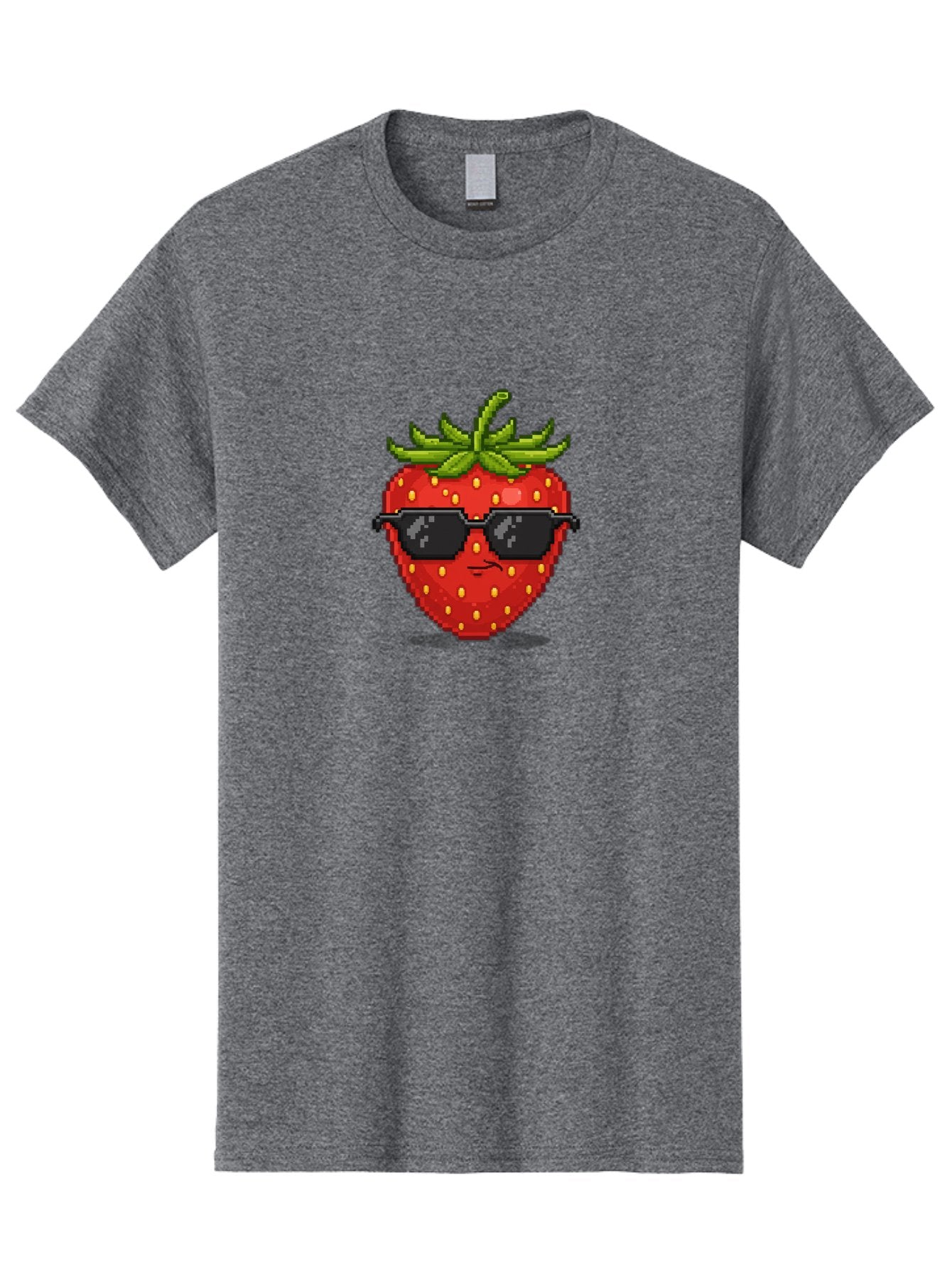 Strawberry-In-Sunglasses Men'S Graphic Tee, 100% Cotton, Comfortable Casual Summer Wear, Machine Washable, Cool Strawberry, Pixel Art, Sunglasses, Red Fruit, Yellow Seeds, Cartoon Character, Fun Design, Summertime Vibe, Pixelated Style Bac478 11