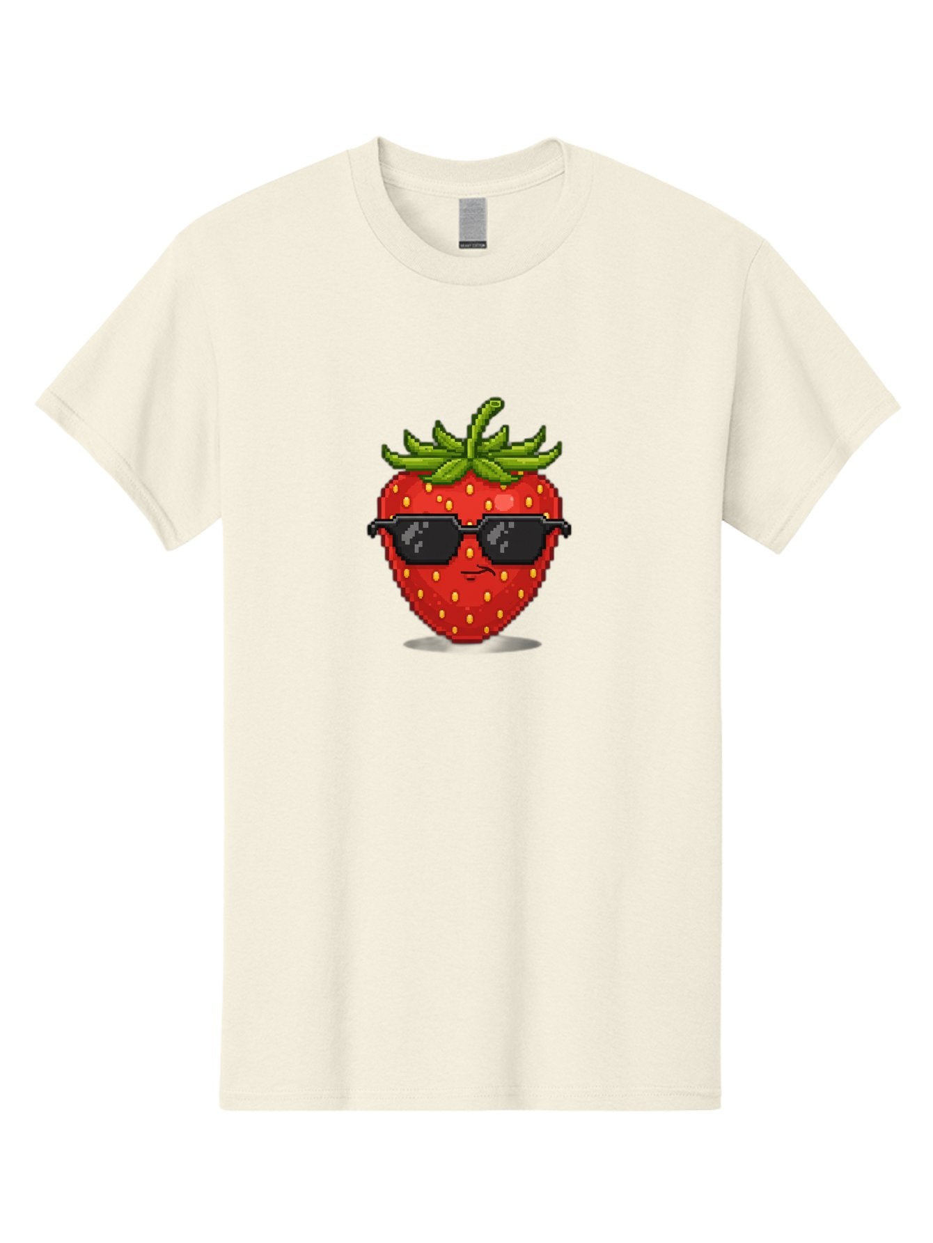 Strawberry-In-Sunglasses Men'S Graphic Tee, 100% Cotton, Comfortable Casual Summer Wear, Machine Washable, Cool Strawberry, Pixel Art, Sunglasses, Red Fruit, Yellow Seeds, Cartoon Character, Fun Design, Summertime Vibe, Pixelated Style Bac478 10