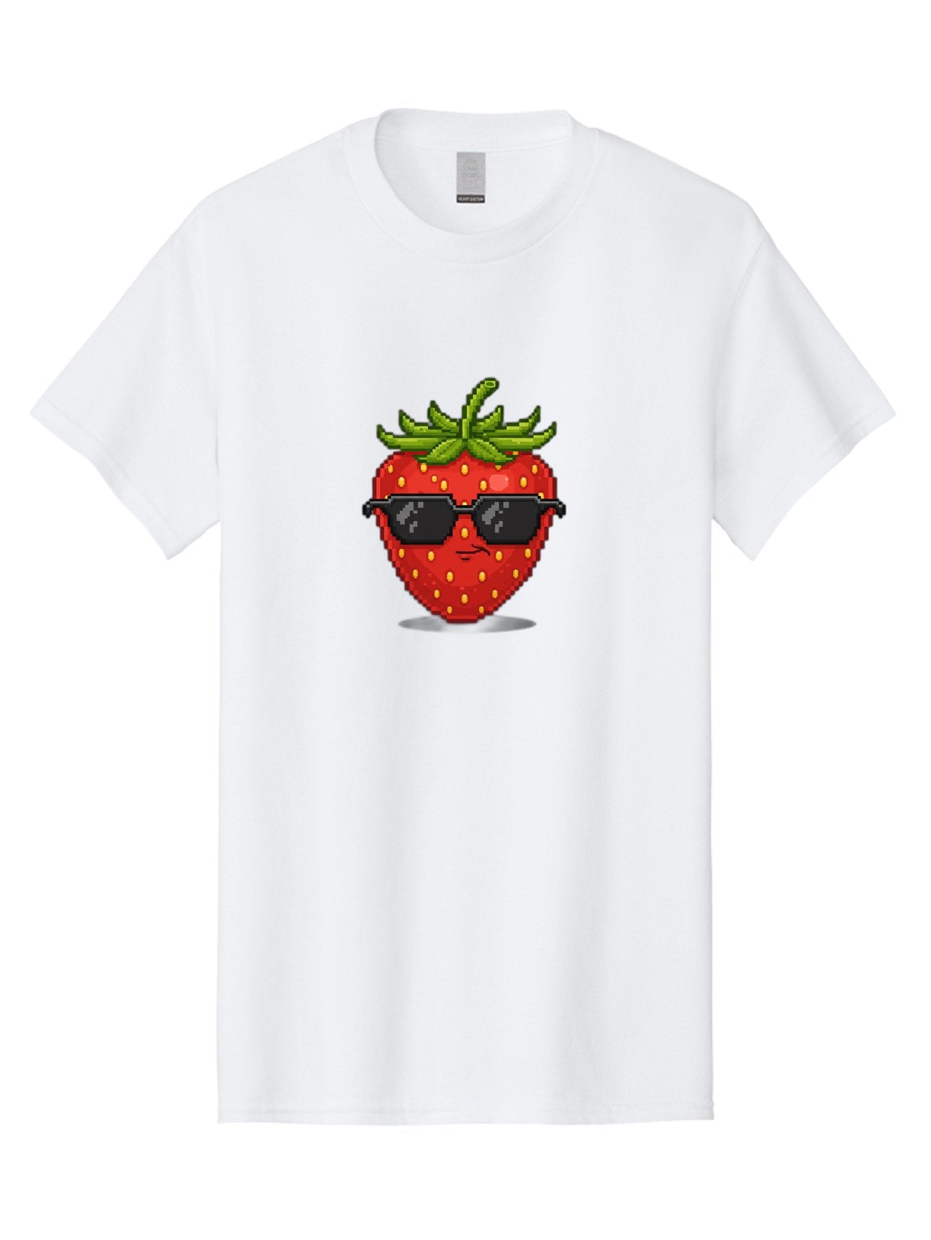 Strawberry-In-Sunglasses Men'S Graphic Tee, 100% Cotton, Comfortable Casual Summer Wear, Machine Washable, Cool Strawberry, Pixel Art, Sunglasses, Red Fruit, Yellow Seeds, Cartoon Character, Fun Design, Summertime Vibe, Pixelated Style Bac478 12