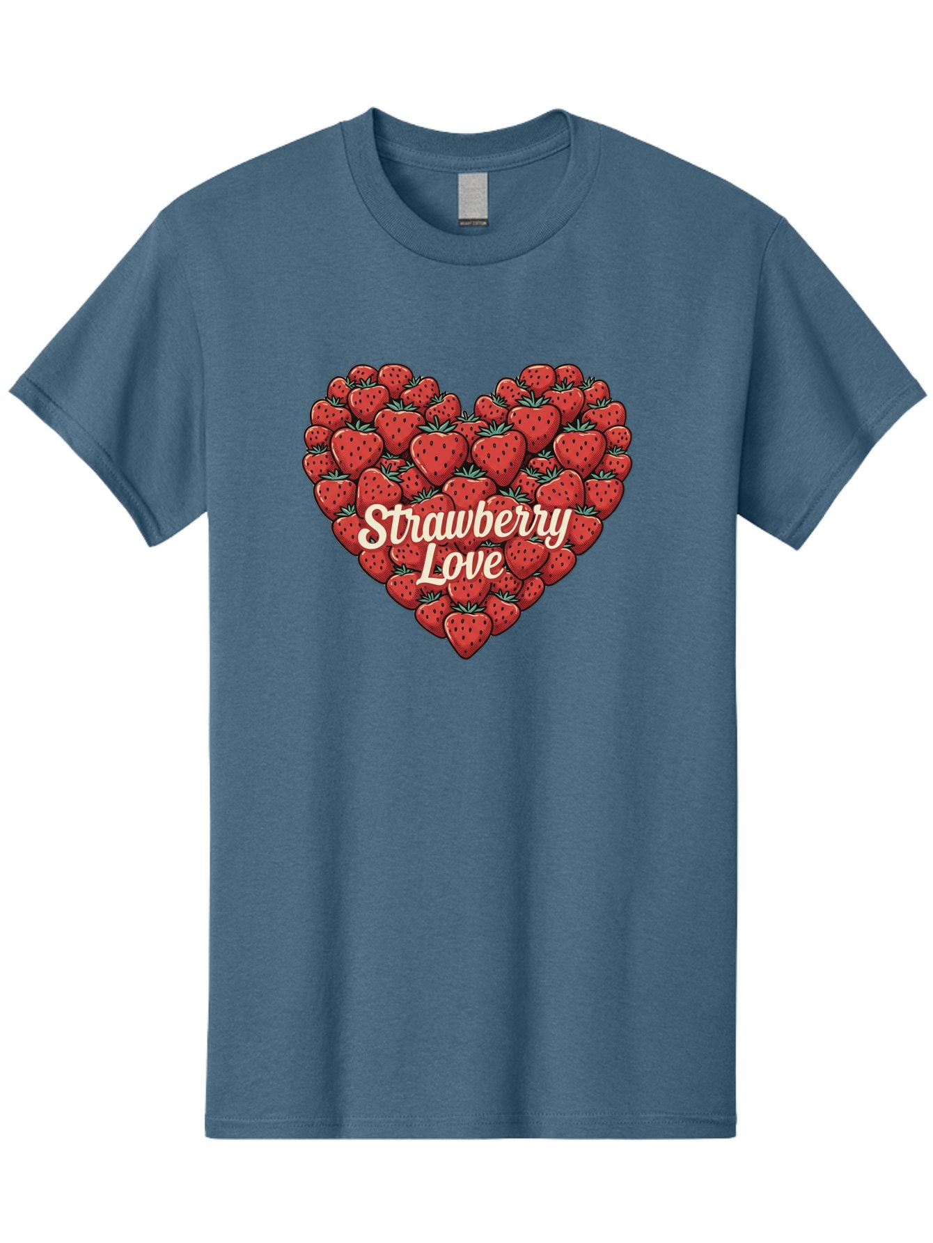 Strawberry-Love Men'S Graphic Tee, 100% Cotton, Comfortable Casual Summer Wear, Machine Washable, Strawberry Heart, Fruit Love, Red Strawberries, Sweet Treats, Tasty Fruits, Summer Fruits, Heart-Shaped Strawberries, Strawberry Graphics Bac479 12