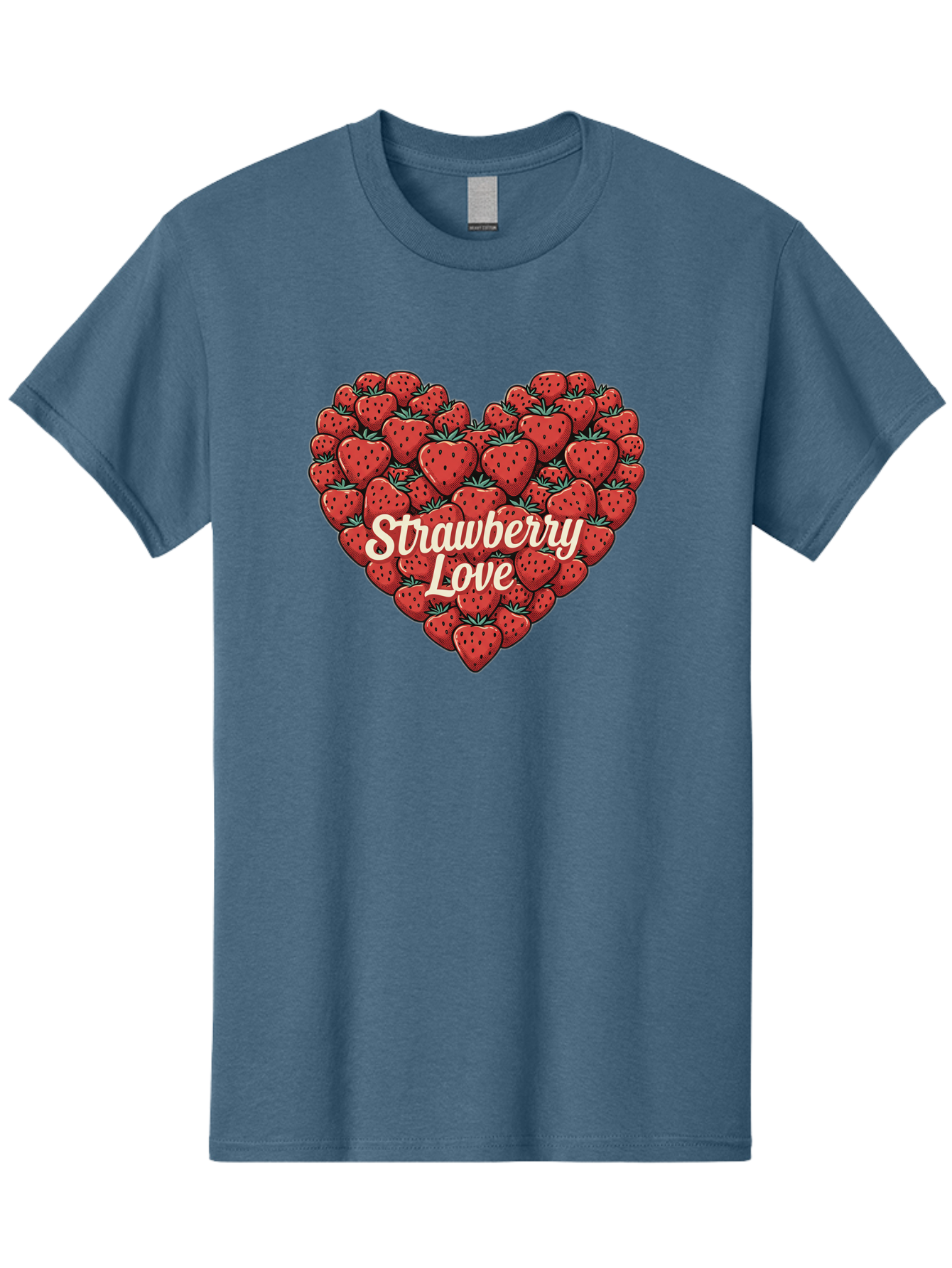 Strawberry-Love Men'S Graphic Tee, 100% Cotton, Comfortable Casual Summer Wear, Machine Washable, Strawberry Heart, Fruit Love, Red Strawberries, Sweet Treats, Tasty Fruits, Summer Fruits, Heart-Shaped Strawberries, Strawberry Graphics Bac479 3