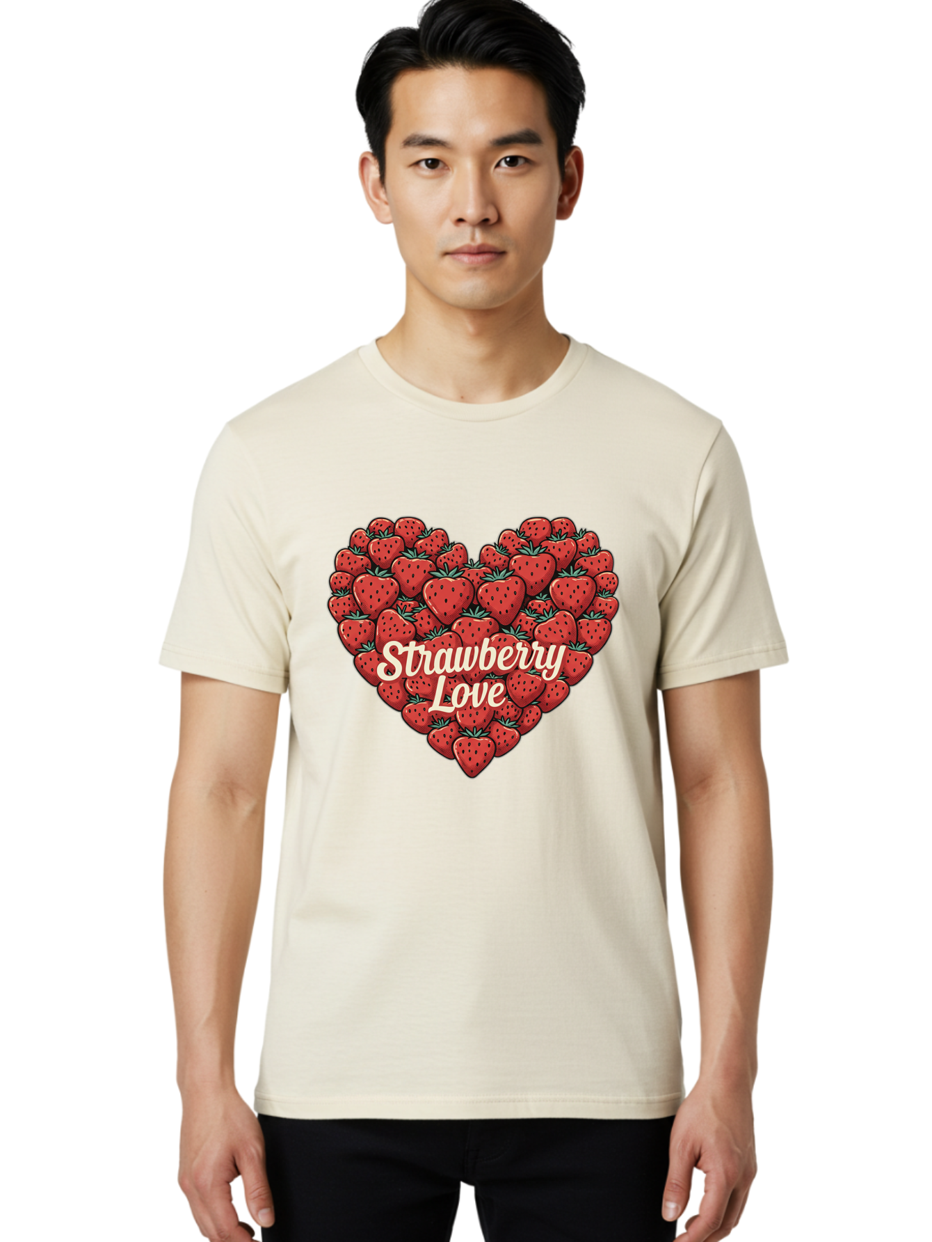 Strawberry-Love Men'S Graphic Tee, 100% Cotton, Comfortable Casual Summer Wear, Machine Washable, Strawberry Heart, Fruit Love, Red Strawberries, Sweet Treats, Tasty Fruits, Summer Fruits, Heart-Shaped Strawberries, Strawberry Graphics Bac479 20