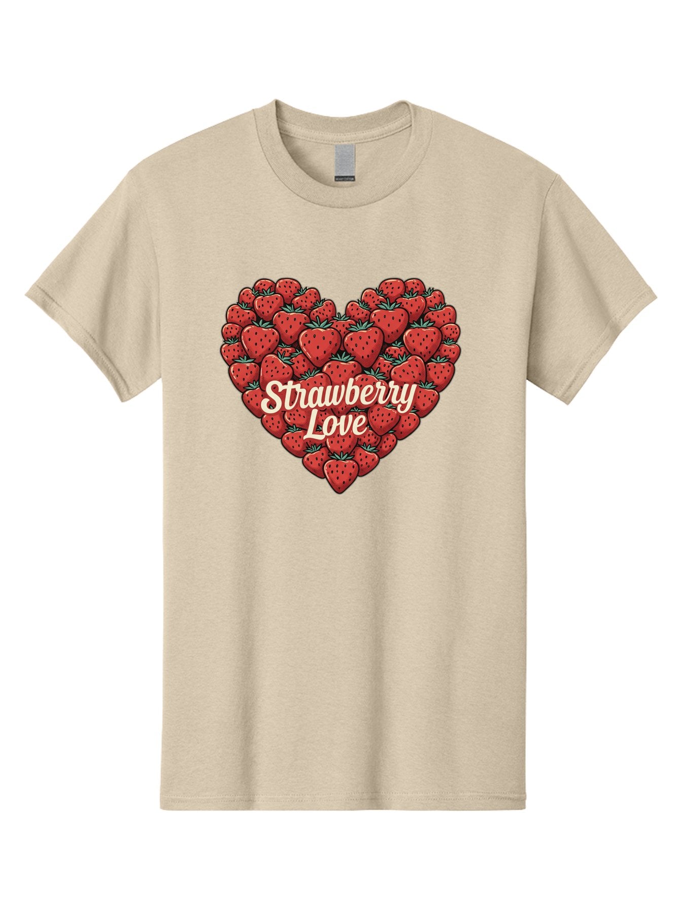 Strawberry-Love Men'S Graphic Tee, 100% Cotton, Comfortable Casual Summer Wear, Machine Washable, Strawberry Heart, Fruit Love, Red Strawberries, Sweet Treats, Tasty Fruits, Summer Fruits, Heart-Shaped Strawberries, Strawberry Graphics Bac479