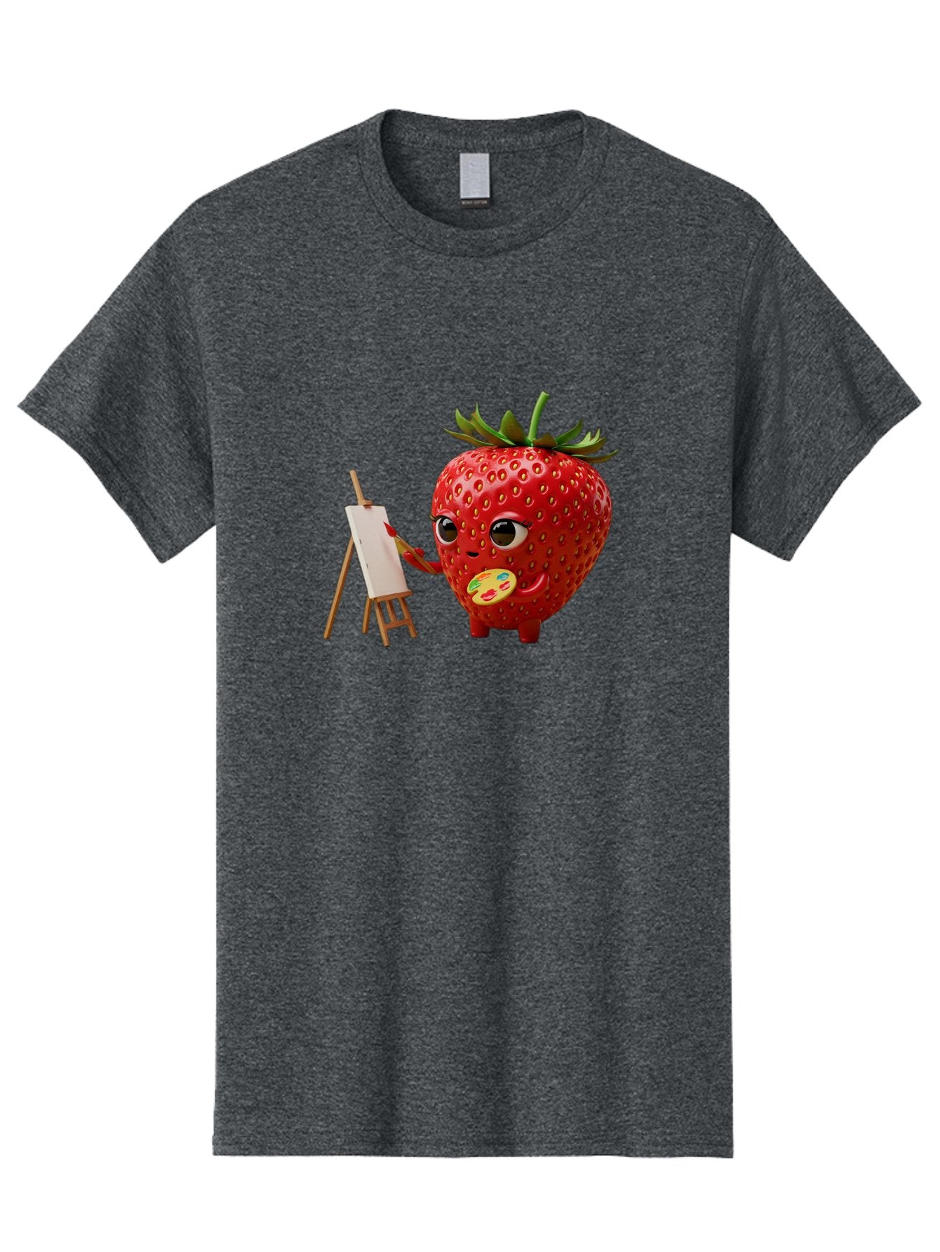 Strawberry-Painter Men'S Graphic Tee, 100% Cotton, Comfortable Casual Summer Wear, Machine Washable, Cartoon Strawberry Character, Painting On An Easel, Creative Art, Colorful Palette, Fruit Illustration, Vibrant Red Strawberry, Bac480 13