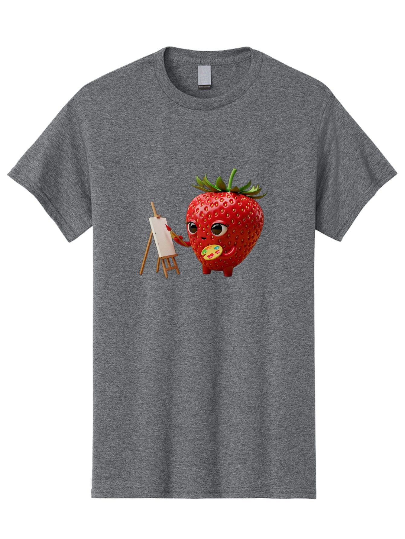 Strawberry-Painter Men'S Graphic Tee, 100% Cotton, Comfortable Casual Summer Wear, Machine Washable, Cartoon Strawberry Character, Painting On An Easel, Creative Art, Colorful Palette, Fruit Illustration, Vibrant Red Strawberry, Bac480 3