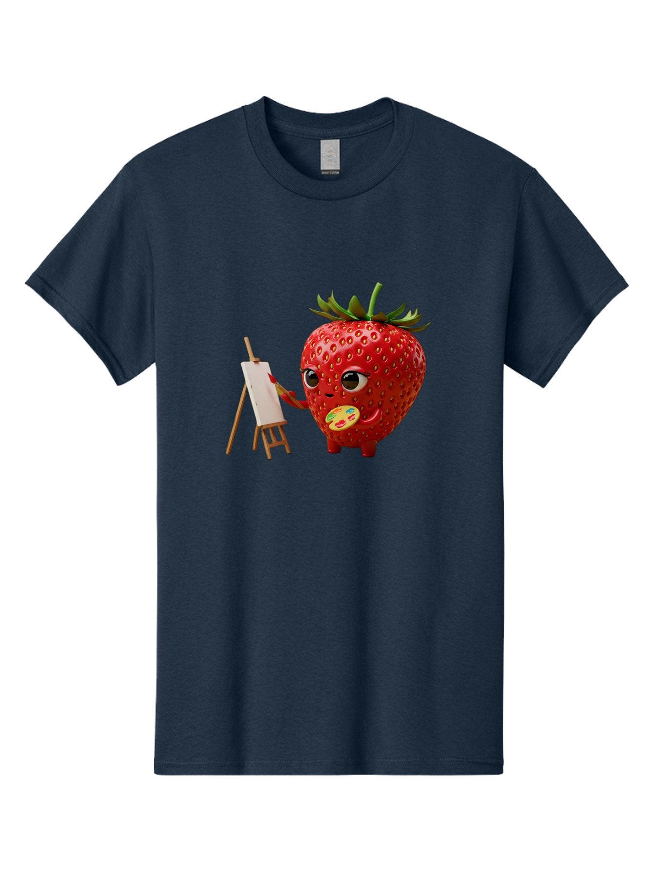 Strawberry-Painter Men'S Graphic Tee, 100% Cotton, Comfortable Casual Summer Wear, Machine Washable, Cartoon Strawberry Character, Painting On An Easel, Creative Art, Colorful Palette, Fruit Illustration, Vibrant Red Strawberry, Bac480 4