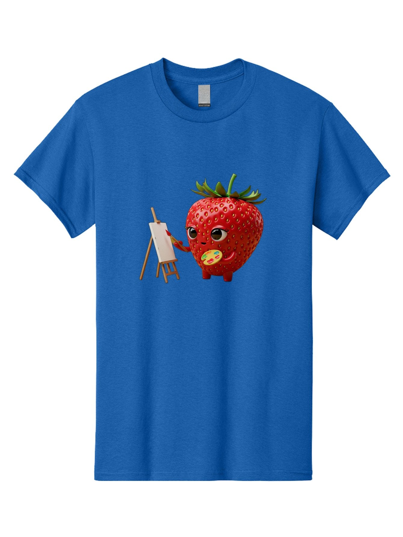 Strawberry-Painter Men'S Graphic Tee, 100% Cotton, Comfortable Casual Summer Wear, Machine Washable, Cartoon Strawberry Character, Painting On An Easel, Creative Art, Colorful Palette, Fruit Illustration, Vibrant Red Strawberry, Bac480 7