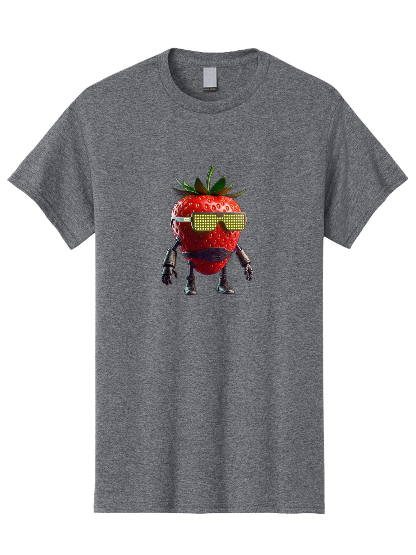 Strawberry-Robot Men'S Graphic Tee, 100% Cotton, Comfortable Casual Summer Wear, Machine Washable, Strawberry Robot, Futuristic Design, Cybernetic Enhancements, Led Glasses, Robotic Limbs, Strawberry Character, Digital Art, Bac483 10