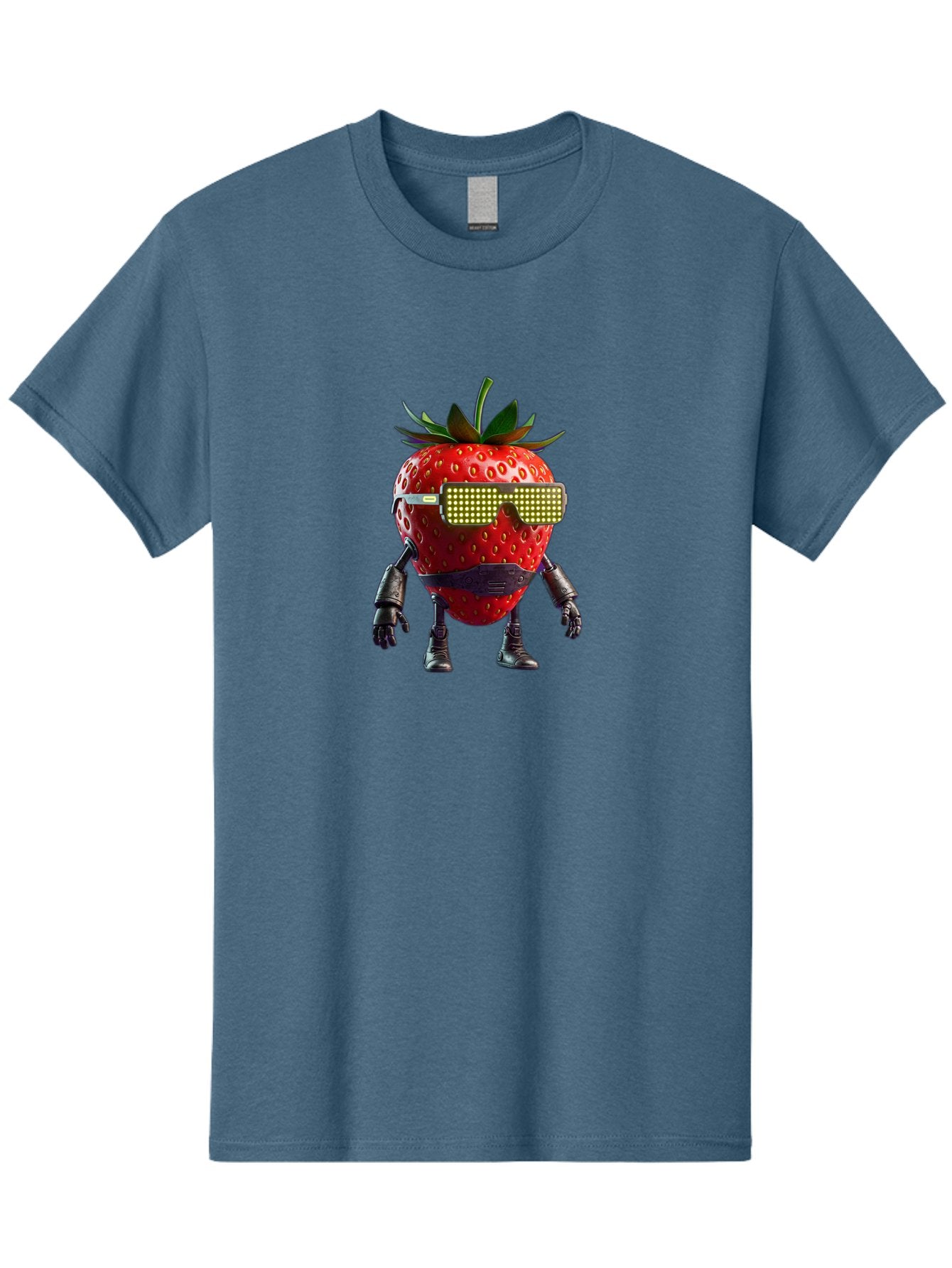 Strawberry-Robot Men'S Graphic Tee, 100% Cotton, Comfortable Casual Summer Wear, Machine Washable, Strawberry Robot, Futuristic Design, Cybernetic Enhancements, Led Glasses, Robotic Limbs, Strawberry Character, Digital Art, Bac483 6
