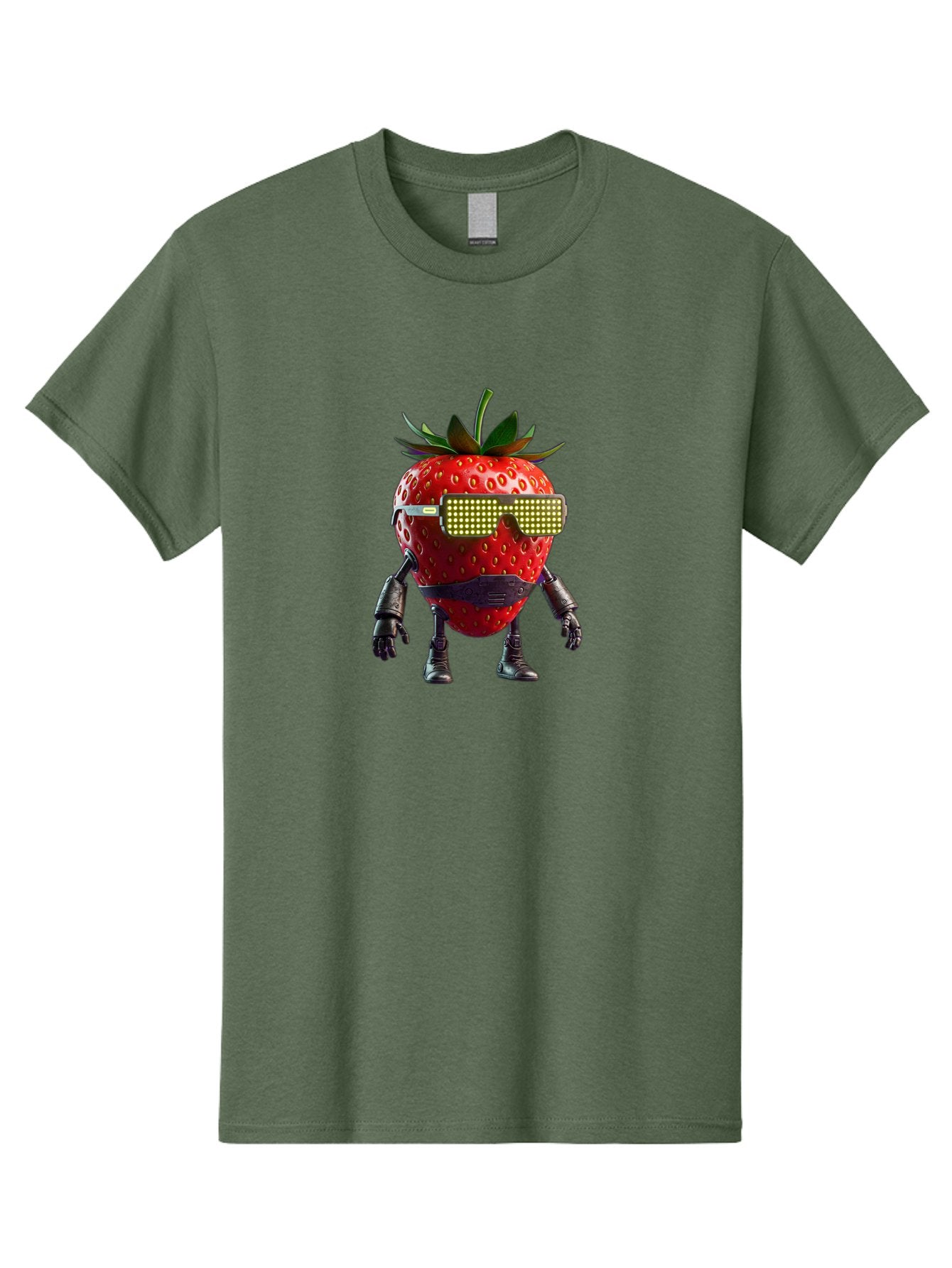 Strawberry-Robot Men'S Graphic Tee, 100% Cotton, Comfortable Casual Summer Wear, Machine Washable, Strawberry Robot, Futuristic Design, Cybernetic Enhancements, Led Glasses, Robotic Limbs, Strawberry Character, Digital Art, Bac483 7