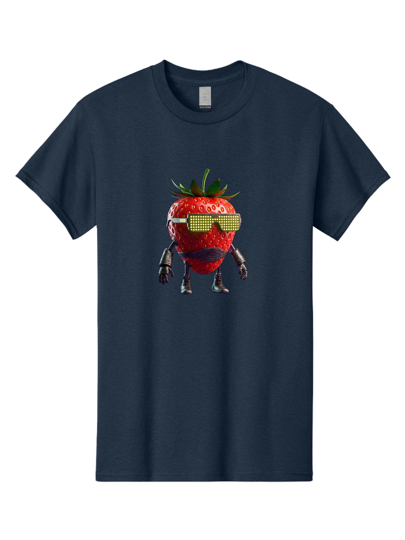 Strawberry-Robot Men'S Graphic Tee, 100% Cotton, Comfortable Casual Summer Wear, Machine Washable, Strawberry Robot, Futuristic Design, Cybernetic Enhancements, Led Glasses, Robotic Limbs, Strawberry Character, Digital Art, Bac483 15