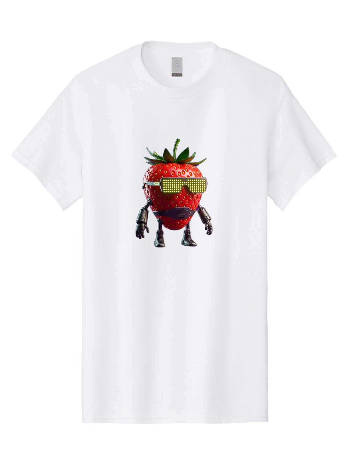 Strawberry-Robot Men'S Graphic Tee, 100% Cotton, Comfortable Casual Summer Wear, Machine Washable, Strawberry Robot, Futuristic Design, Cybernetic Enhancements, Led Glasses, Robotic Limbs, Strawberry Character, Digital Art, Bac483 4