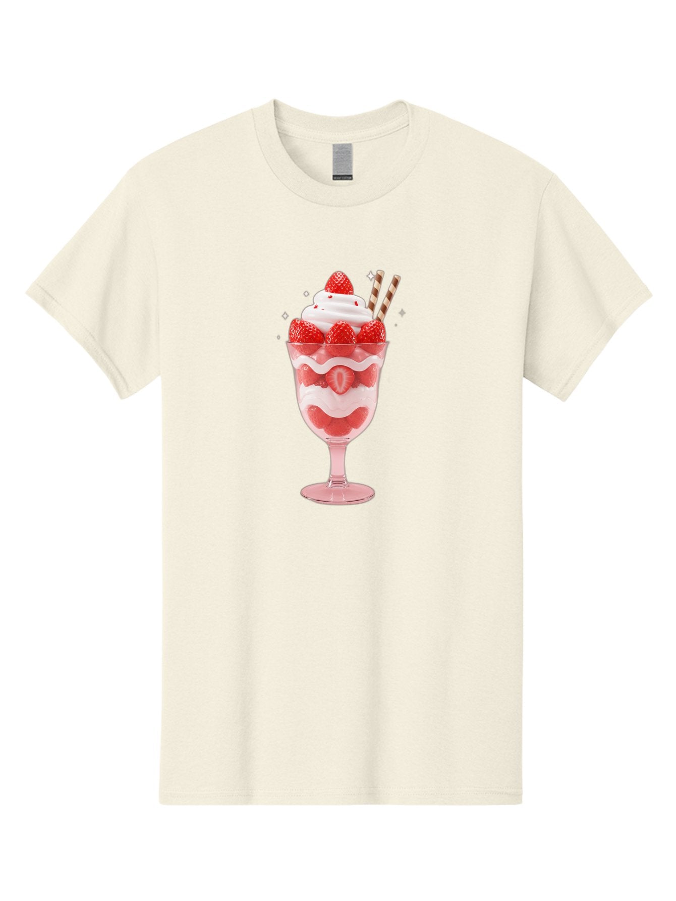 Strawberry-Sundae Men'S Graphic Tee, 100% Cotton, Comfortable Casual Summer Wear, Machine Washable, Strawberry Dessert, Sweet Treat, Layered Parfait, Whipped Cream Topping, Fresh Strawberries, Red And White Colors, Striped Straws, Bac485 6