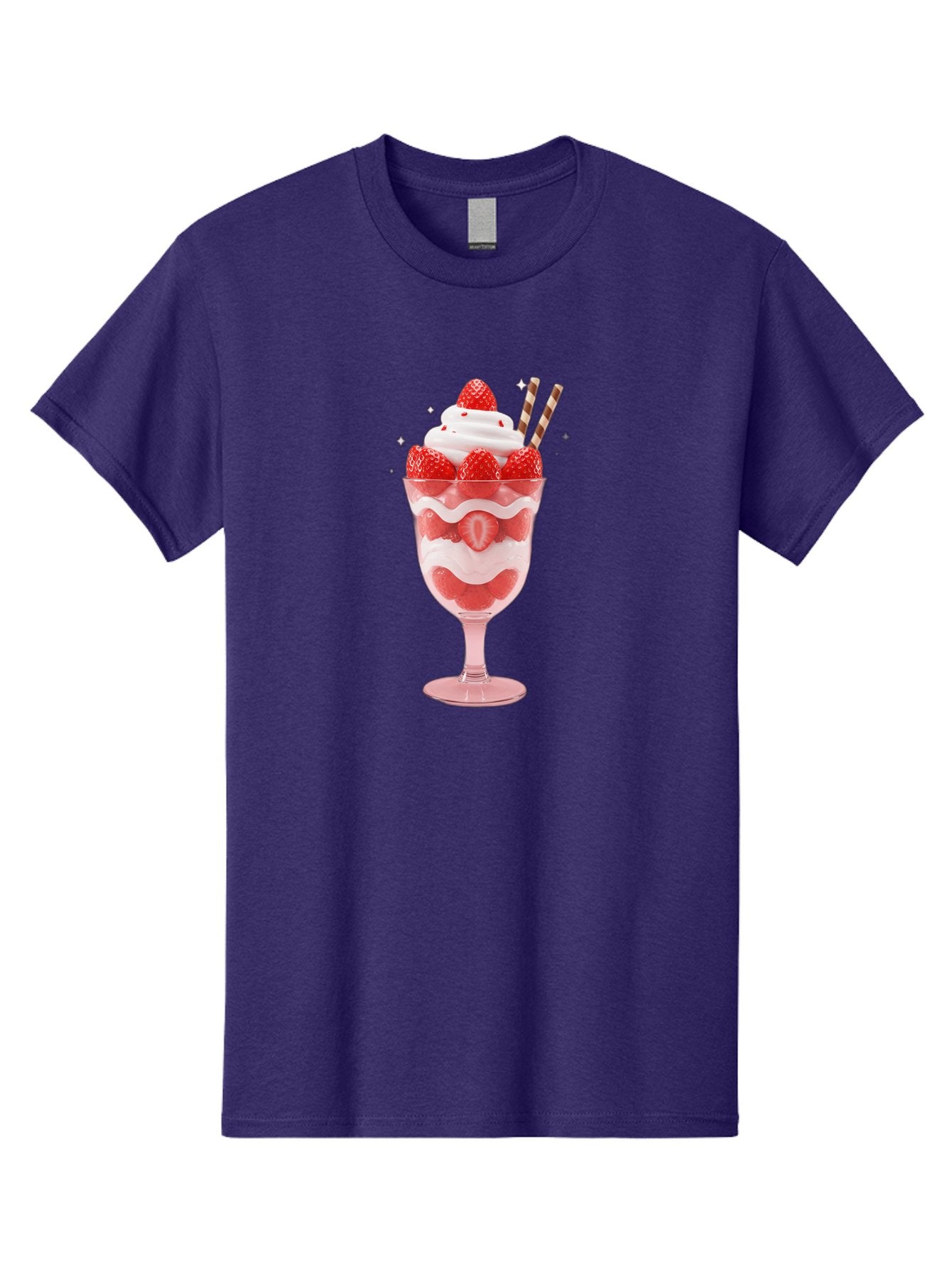 Strawberry-Sundae Men'S Graphic Tee, 100% Cotton, Comfortable Casual Summer Wear, Machine Washable, Strawberry Dessert, Sweet Treat, Layered Parfait, Whipped Cream Topping, Fresh Strawberries, Red And White Colors, Striped Straws, Bac485 3