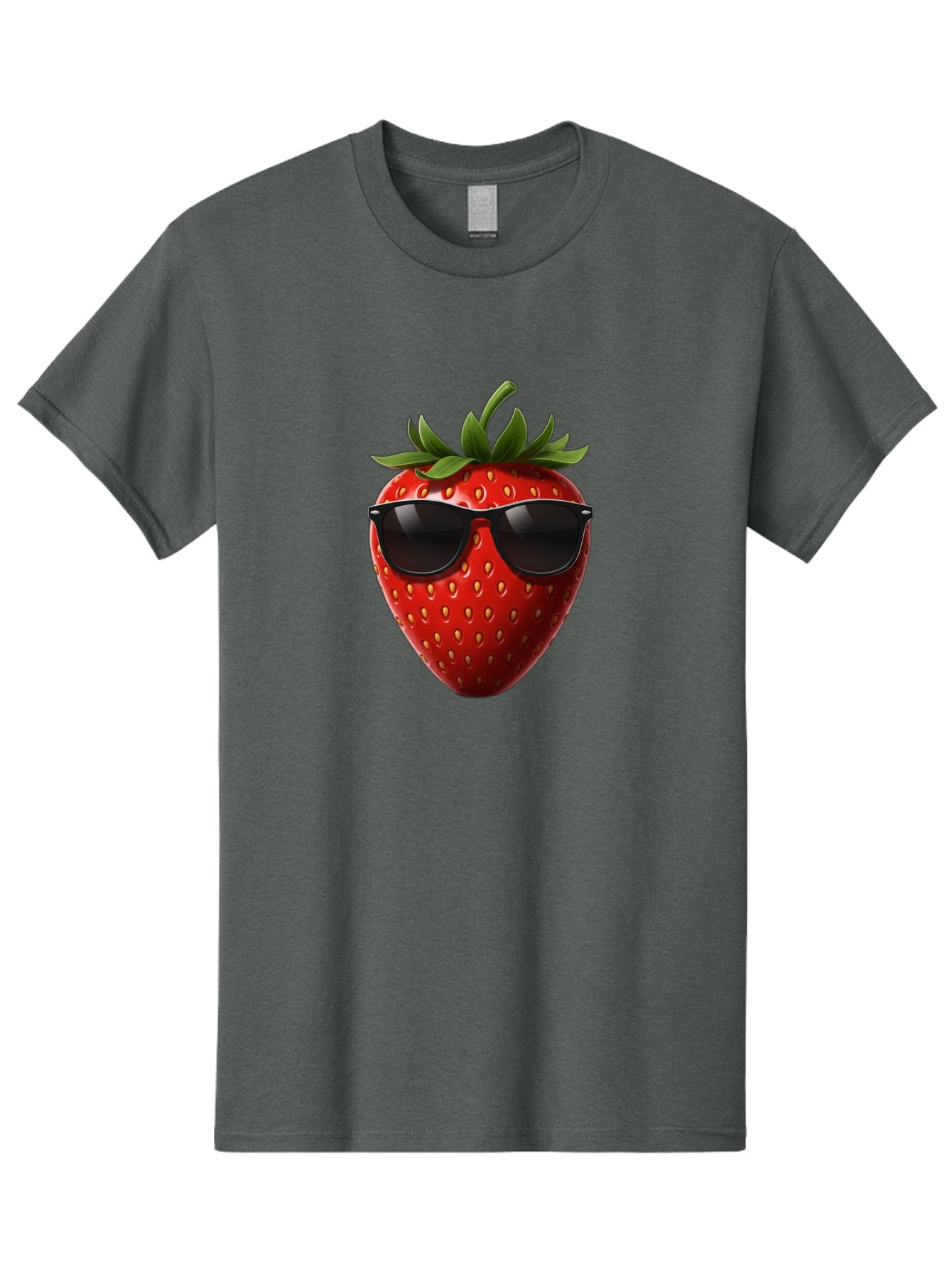 Strawberry-Sunglasses-1 Men'S Graphic Tee, 100% Cotton, Comfortable Casual Summer Wear, Machine Washable, Strawberry Wearing Sunglasses, Cool Fruit, Funny Illustration, Trendy Design, Summer Vibes, Red Strawberry, Sunglasses Style, Bac486 4