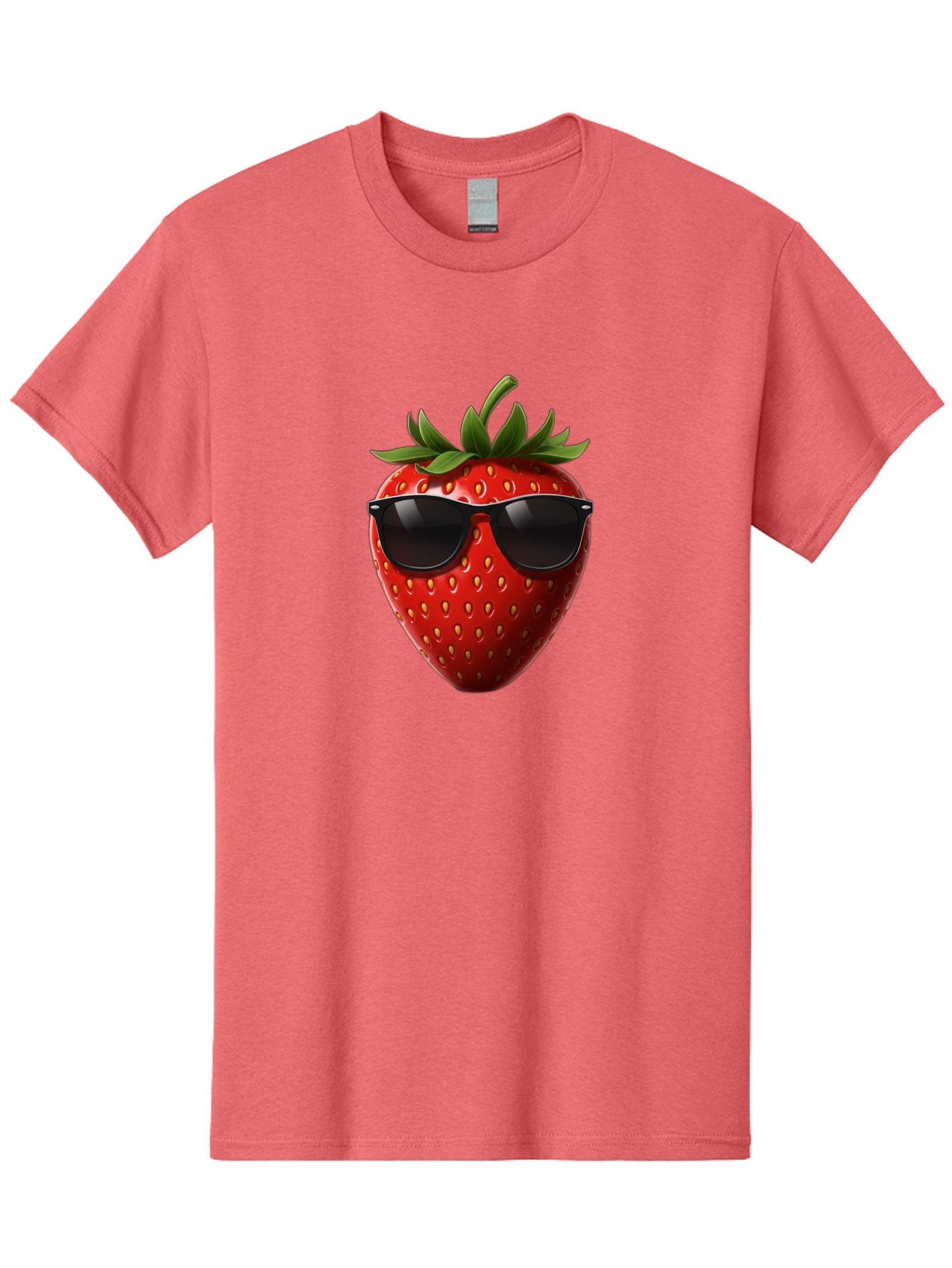 Strawberry-Sunglasses-1 Men'S Graphic Tee, 100% Cotton, Comfortable Casual Summer Wear, Machine Washable, Strawberry Wearing Sunglasses, Cool Fruit, Funny Illustration, Trendy Design, Summer Vibes, Red Strawberry, Sunglasses Style, Bac486 6