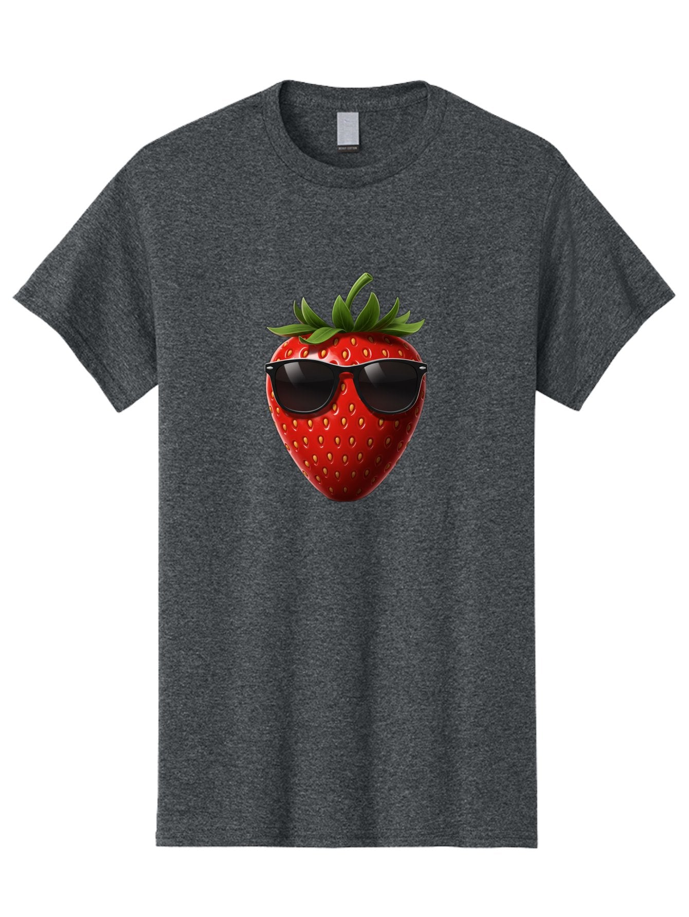 Strawberry-Sunglasses-1 Men'S Graphic Tee, 100% Cotton, Comfortable Casual Summer Wear, Machine Washable, Strawberry Wearing Sunglasses, Cool Fruit, Funny Illustration, Trendy Design, Summer Vibes, Red Strawberry, Sunglasses Style, Bac486 14