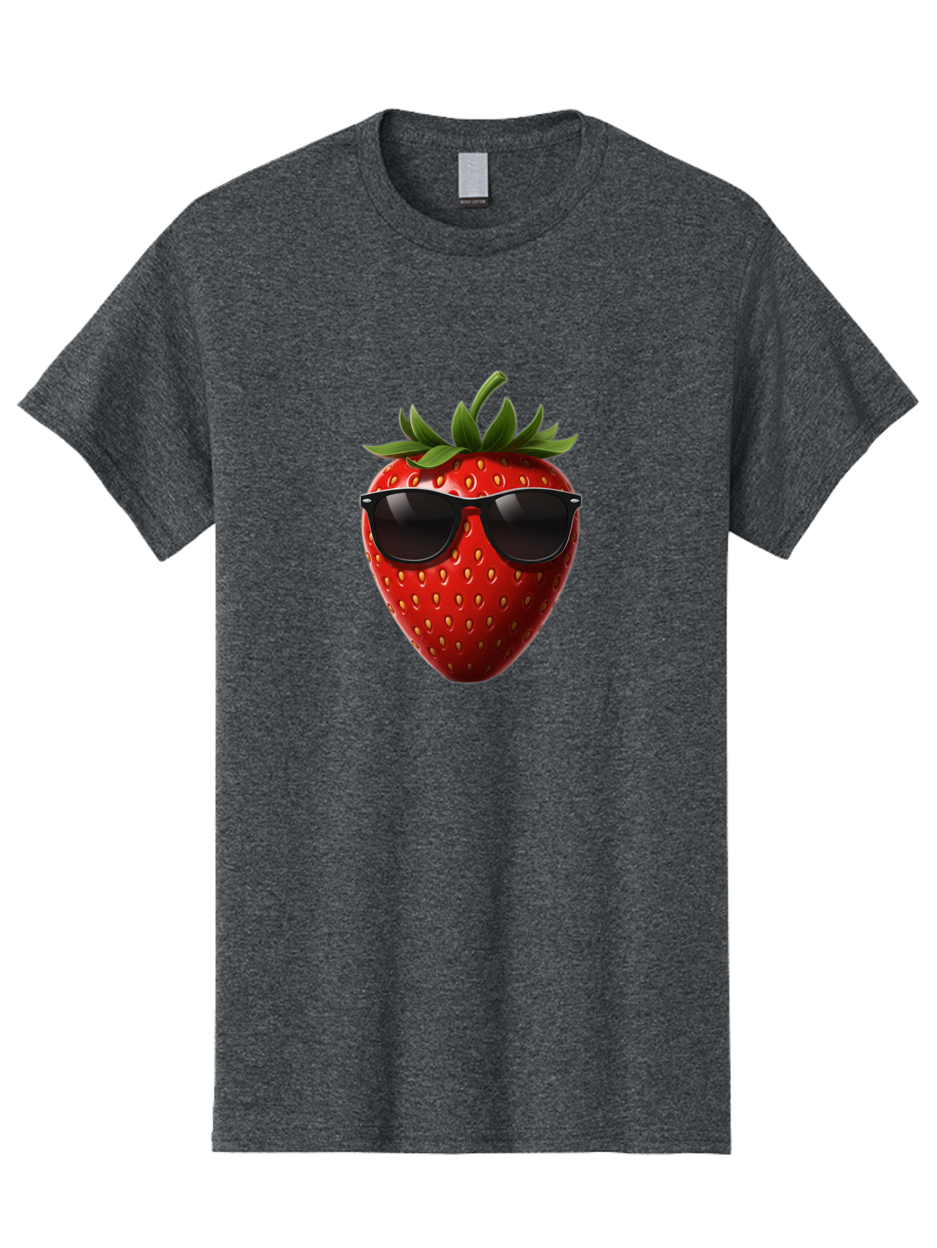Strawberry-Sunglasses-1 Men'S Graphic Tee, 100% Cotton, Comfortable Casual Summer Wear, Machine Washable, Strawberry Wearing Sunglasses, Cool Fruit, Funny Illustration, Trendy Design, Summer Vibes, Red Strawberry, Sunglasses Style, Bac486