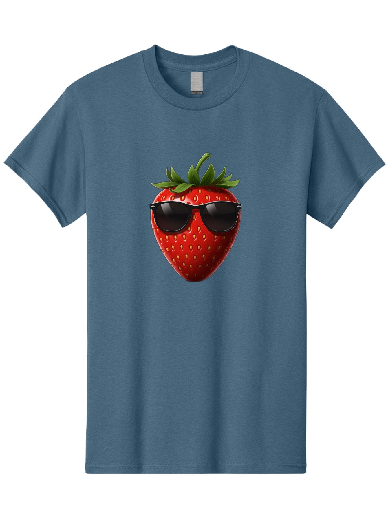 Strawberry-Sunglasses-1 Men'S Graphic Tee, 100% Cotton, Comfortable Casual Summer Wear, Machine Washable, Strawberry Wearing Sunglasses, Cool Fruit, Funny Illustration, Trendy Design, Summer Vibes, Red Strawberry, Sunglasses Style, Bac486 11