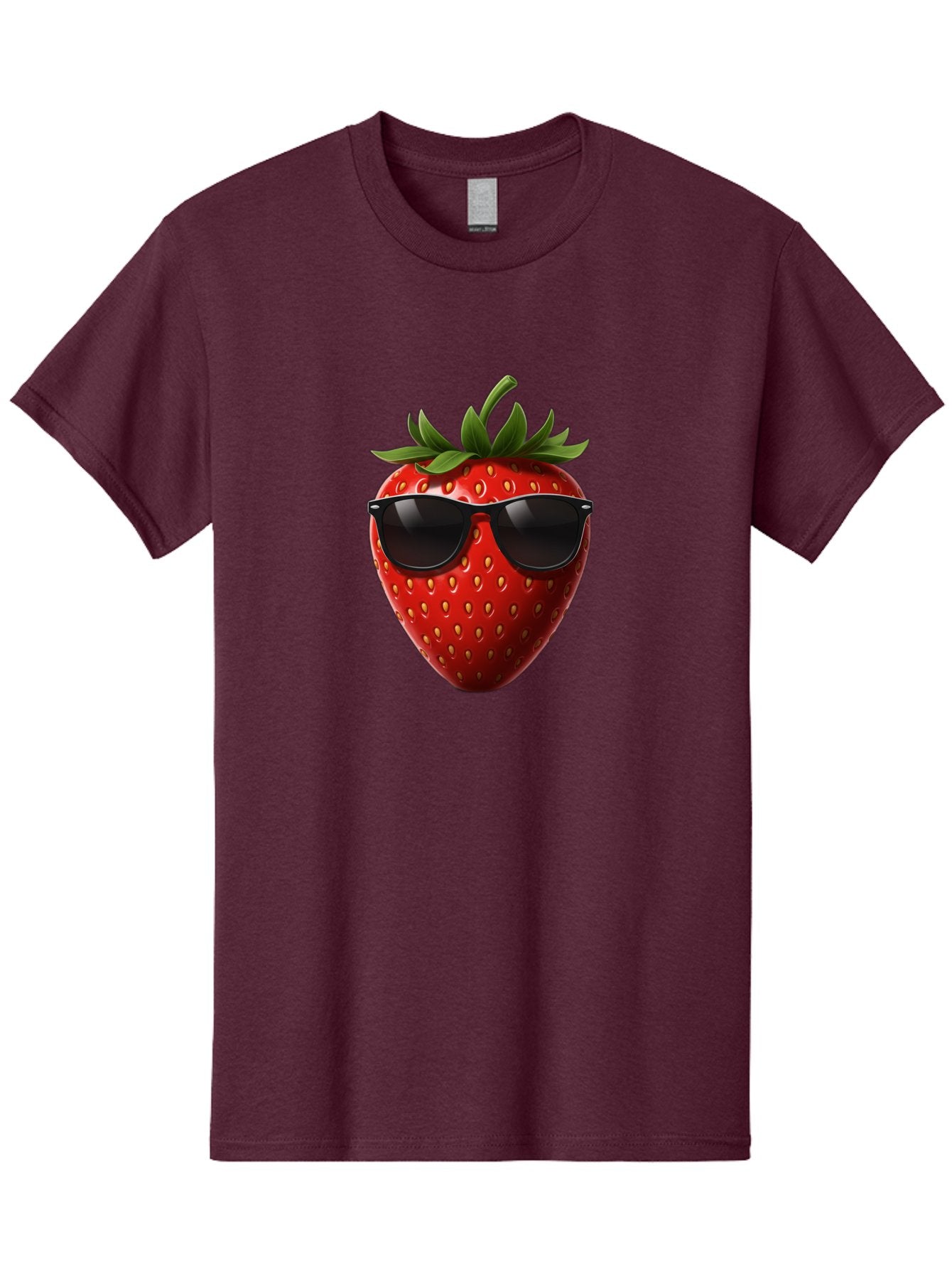 Strawberry-Sunglasses-1 Men'S Graphic Tee, 100% Cotton, Comfortable Casual Summer Wear, Machine Washable, Strawberry Wearing Sunglasses, Cool Fruit, Funny Illustration, Trendy Design, Summer Vibes, Red Strawberry, Sunglasses Style, Bac486 5