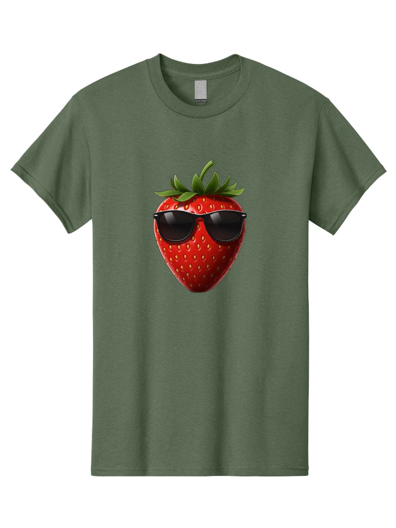Strawberry-Sunglasses-1 Men'S Graphic Tee, 100% Cotton, Comfortable Casual Summer Wear, Machine Washable, Strawberry Wearing Sunglasses, Cool Fruit, Funny Illustration, Trendy Design, Summer Vibes, Red Strawberry, Sunglasses Style, Bac486 8