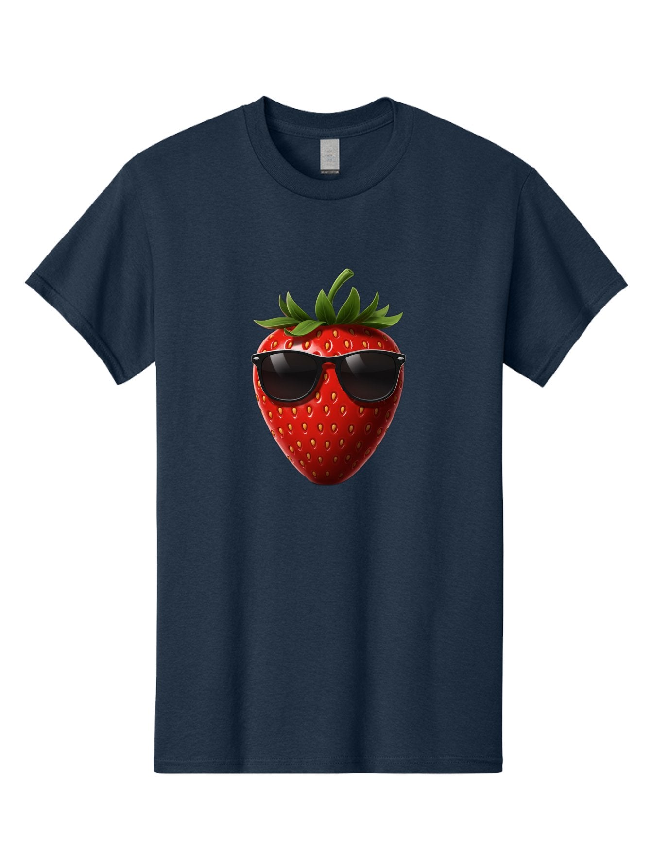 Strawberry-Sunglasses-1 Men'S Graphic Tee, 100% Cotton, Comfortable Casual Summer Wear, Machine Washable, Strawberry Wearing Sunglasses, Cool Fruit, Funny Illustration, Trendy Design, Summer Vibes, Red Strawberry, Sunglasses Style, Bac486 9