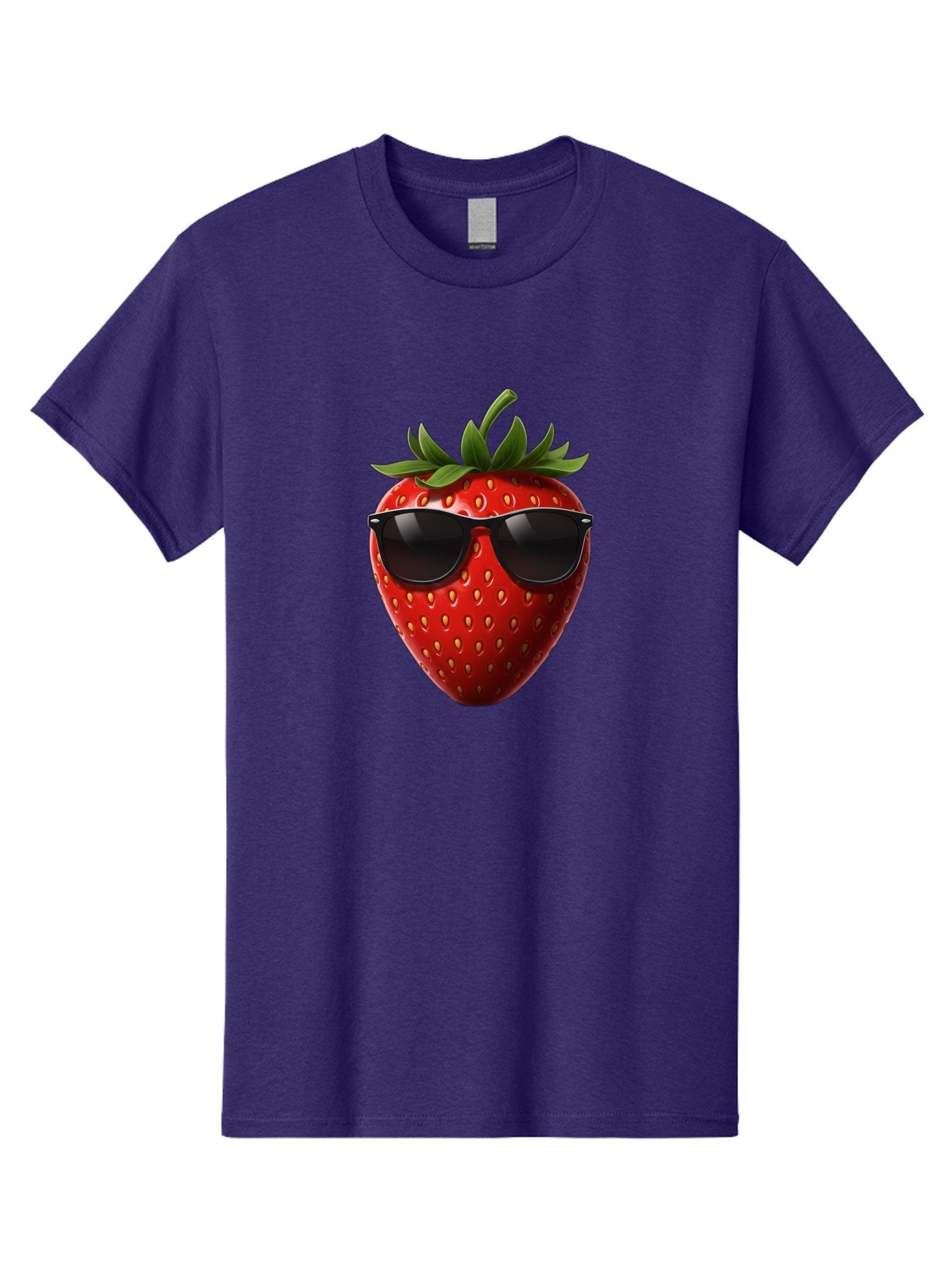 Strawberry-Sunglasses-1 Men'S Graphic Tee, 100% Cotton, Comfortable Casual Summer Wear, Machine Washable, Strawberry Wearing Sunglasses, Cool Fruit, Funny Illustration, Trendy Design, Summer Vibes, Red Strawberry, Sunglasses Style, Bac486