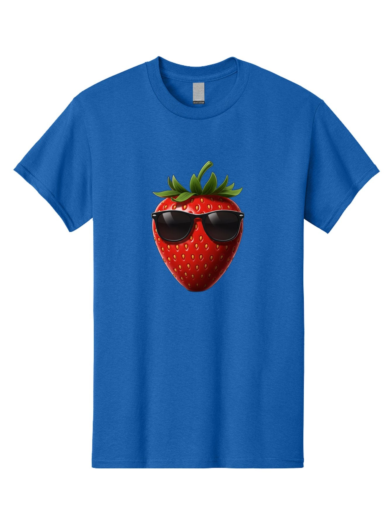 Strawberry-Sunglasses-1 Men'S Graphic Tee, 100% Cotton, Comfortable Casual Summer Wear, Machine Washable, Strawberry Wearing Sunglasses, Cool Fruit, Funny Illustration, Trendy Design, Summer Vibes, Red Strawberry, Sunglasses Style, Bac486 7