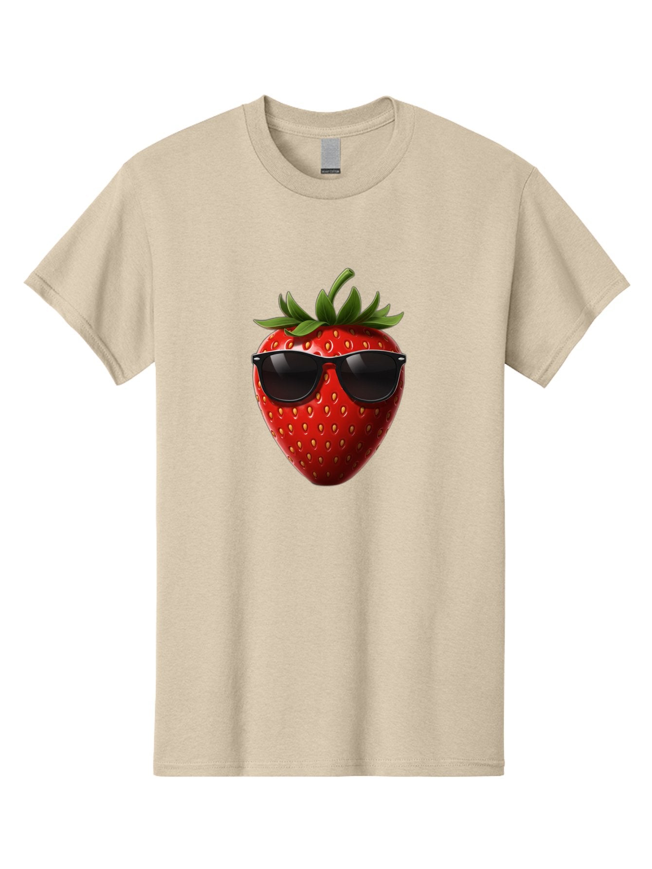 Strawberry-Sunglasses-1 Men'S Graphic Tee, 100% Cotton, Comfortable Casual Summer Wear, Machine Washable, Strawberry Wearing Sunglasses, Cool Fruit, Funny Illustration, Trendy Design, Summer Vibes, Red Strawberry, Sunglasses Style, Bac486 15