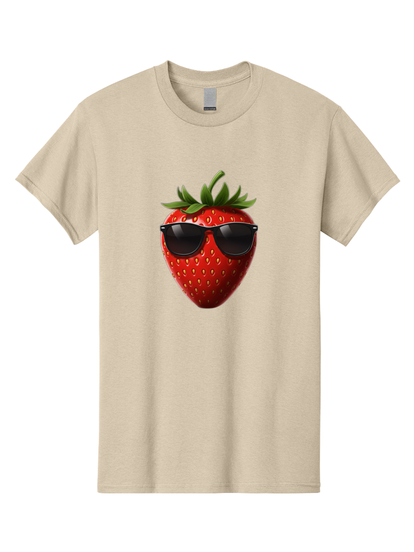 Strawberry-Sunglasses-1 Men'S Graphic Tee, 100% Cotton, Comfortable Casual Summer Wear, Machine Washable, Strawberry Wearing Sunglasses, Cool Fruit, Funny Illustration, Trendy Design, Summer Vibes, Red Strawberry, Sunglasses Style, Bac486