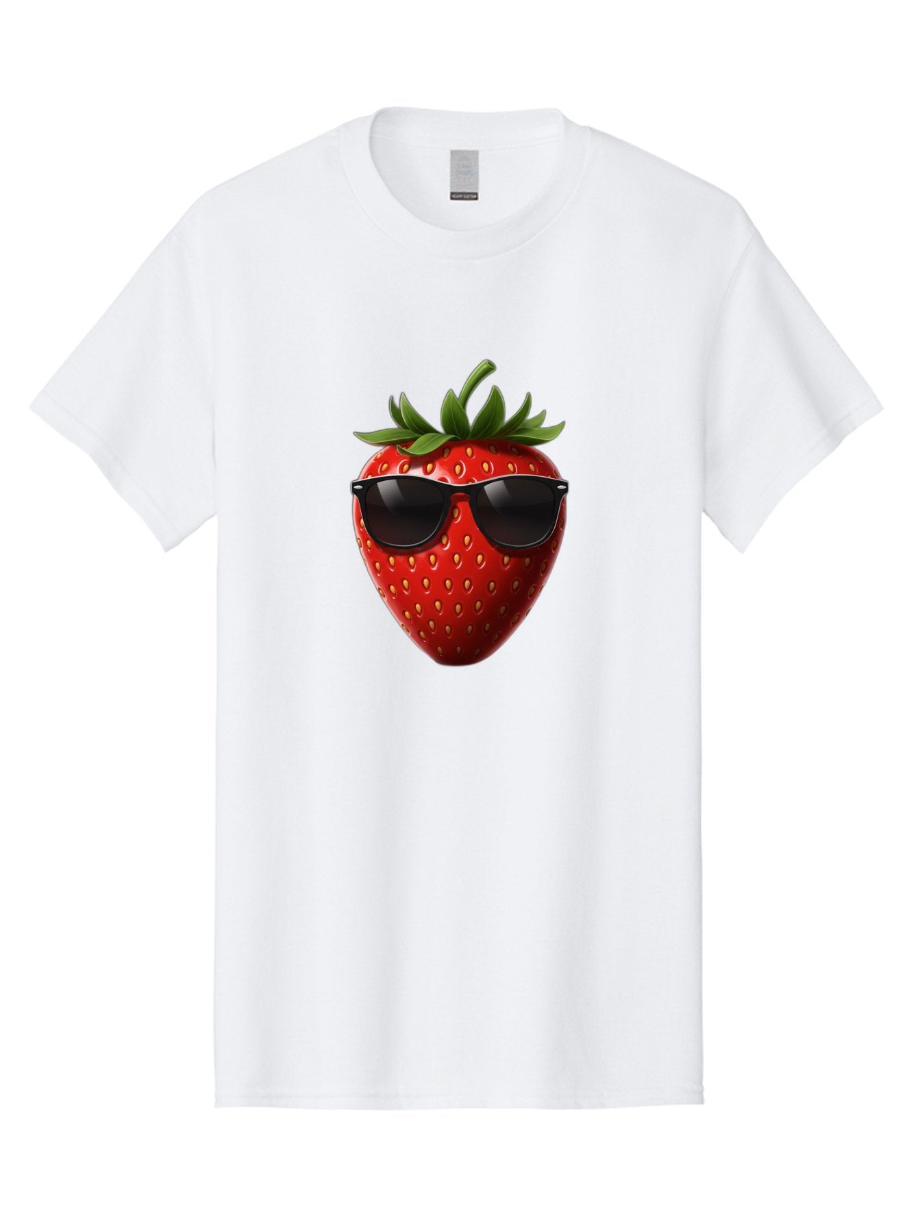 Strawberry-Sunglasses-1 Men'S Graphic Tee, 100% Cotton, Comfortable Casual Summer Wear, Machine Washable, Strawberry Wearing Sunglasses, Cool Fruit, Funny Illustration, Trendy Design, Summer Vibes, Red Strawberry, Sunglasses Style, Bac486