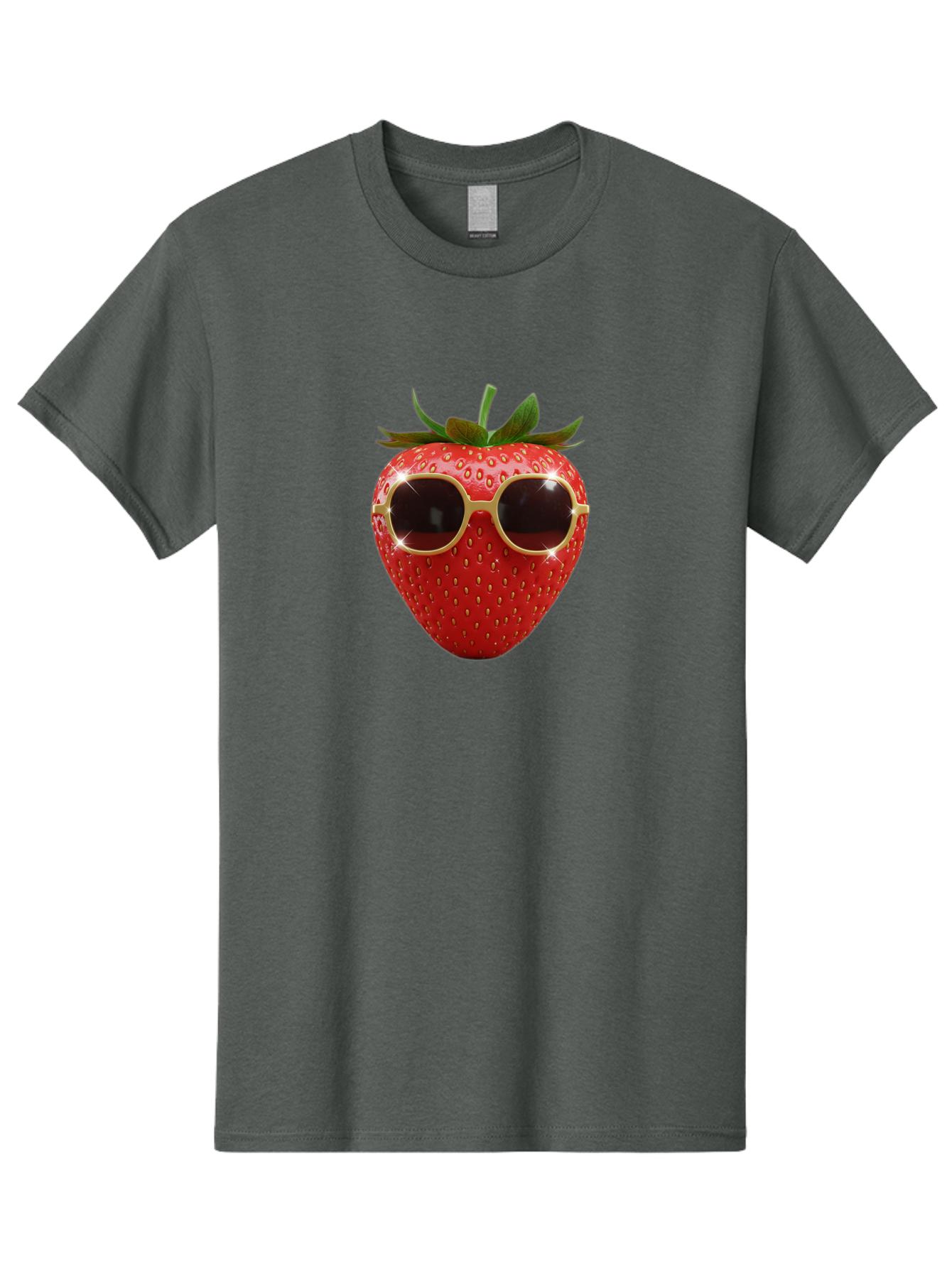 Strawberry-Sunglasses-2 Men'S Graphic Tee, 100% Cotton, Comfortable Casual Summer Wear, Machine Washable, Strawberry Wearing Sunglasses, Funny Fruit, Quirky Character, Red Strawberries, Cool Shades, Fresh Produce, Playful Vibe, Summer Fun Bac487