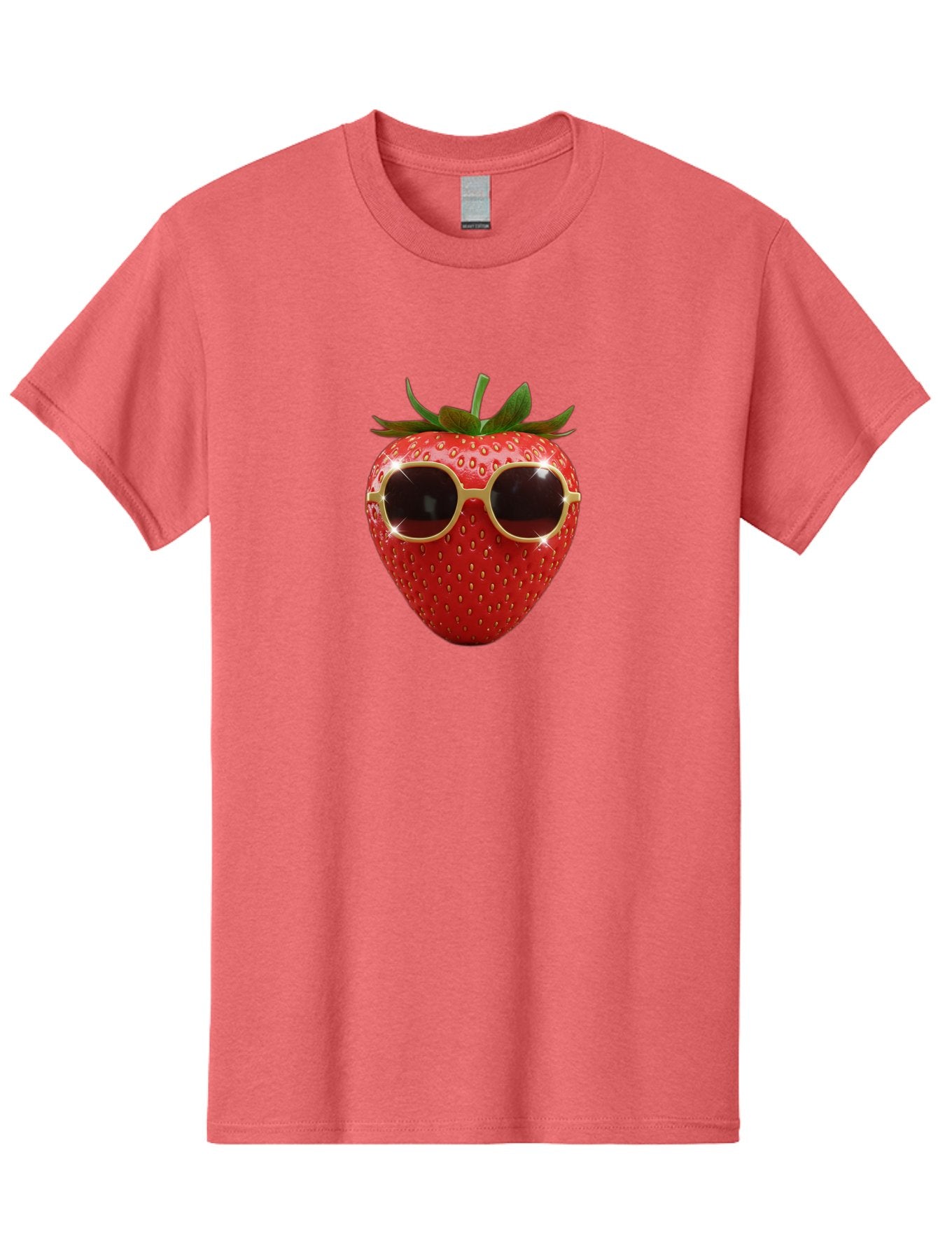 Strawberry-Sunglasses-2 Men'S Graphic Tee, 100% Cotton, Comfortable Casual Summer Wear, Machine Washable, Strawberry Wearing Sunglasses, Funny Fruit, Quirky Character, Red Strawberries, Cool Shades, Fresh Produce, Playful Vibe, Summer Fun Bac487 6