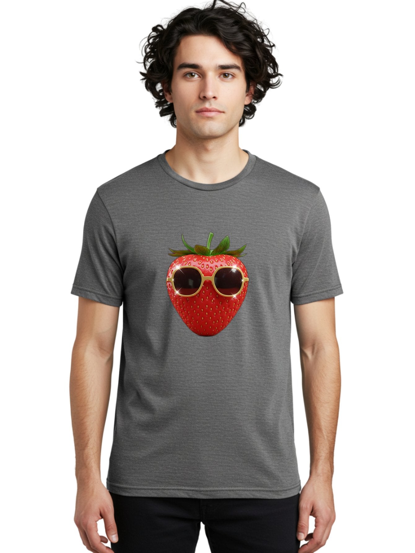 Strawberry-Sunglasses-2 Men'S Graphic Tee, 100% Cotton, Comfortable Casual Summer Wear, Machine Washable, Strawberry Wearing Sunglasses, Funny Fruit, Quirky Character, Red Strawberries, Cool Shades, Fresh Produce, Playful Vibe, Summer Fun Bac487 18