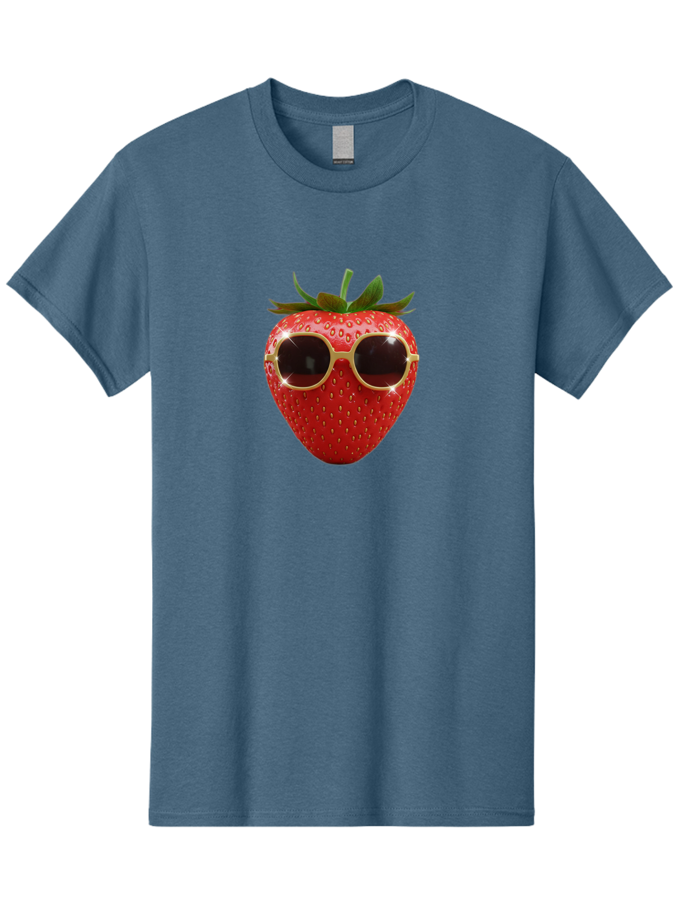 Strawberry-Sunglasses-2 Men'S Graphic Tee, 100% Cotton, Comfortable Casual Summer Wear, Machine Washable, Strawberry Wearing Sunglasses, Funny Fruit, Quirky Character, Red Strawberries, Cool Shades, Fresh Produce, Playful Vibe, Summer Fun Bac487