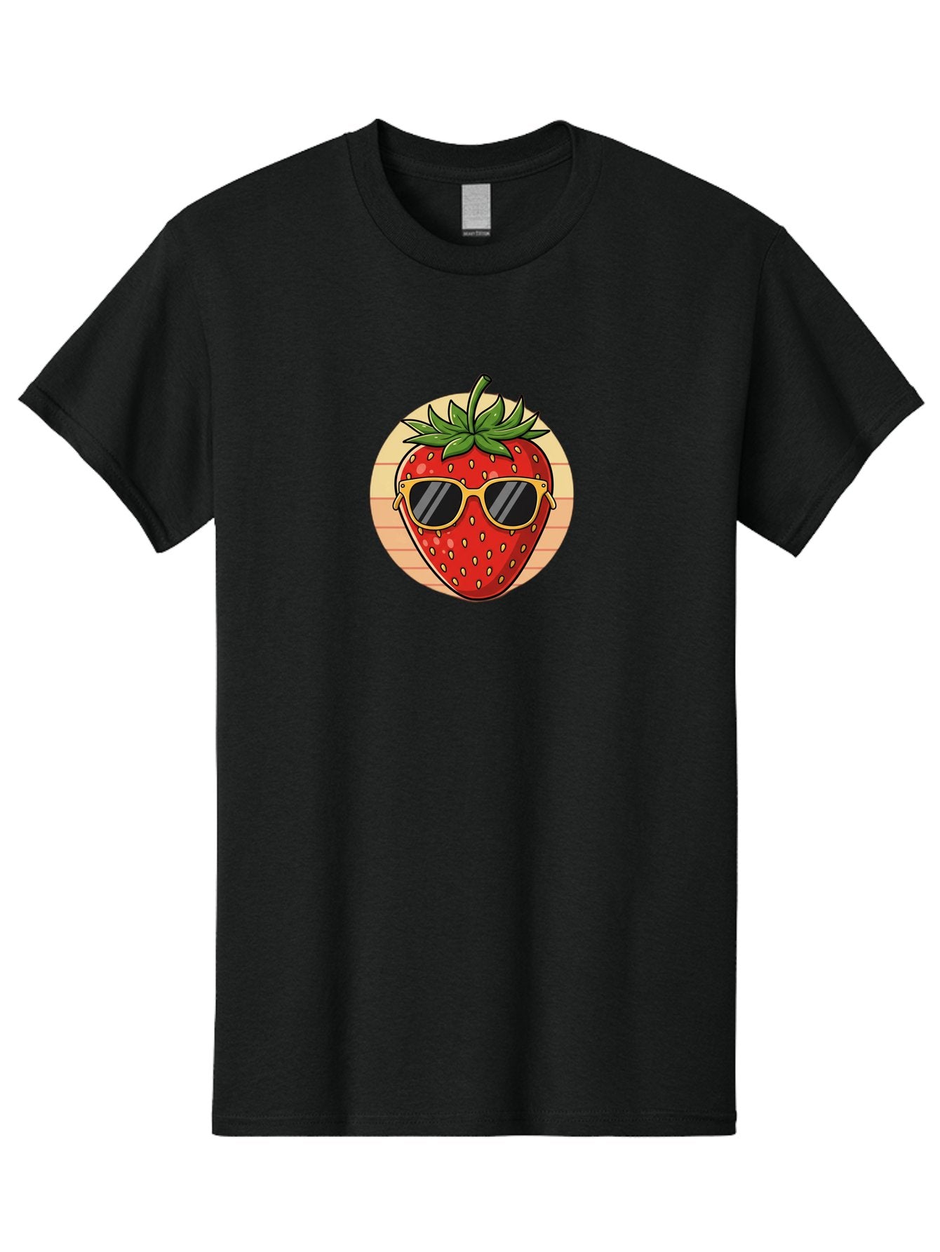 Strawberry-Sunglasses-3 Men'S Graphic Tee, 100% Cotton, Comfortable Casual Summer Wear, Machine Washable, Summer Fruit, Cool Strawberry, Yellow Sunglasses, Trendy Design, Red Fruit, Green Leaves, Cartoon Character, Fun Illustration, Bac488 11