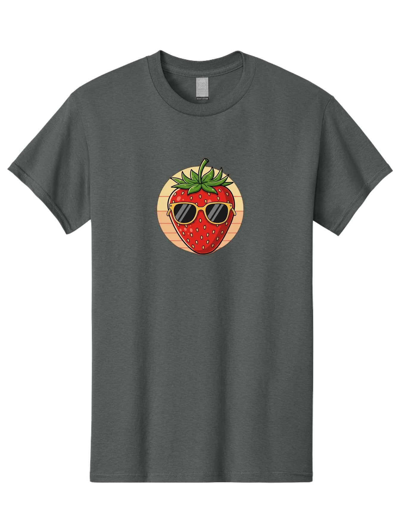 Strawberry-Sunglasses-3 Men'S Graphic Tee, 100% Cotton, Comfortable Casual Summer Wear, Machine Washable, Summer Fruit, Cool Strawberry, Yellow Sunglasses, Trendy Design, Red Fruit, Green Leaves, Cartoon Character, Fun Illustration, Bac488