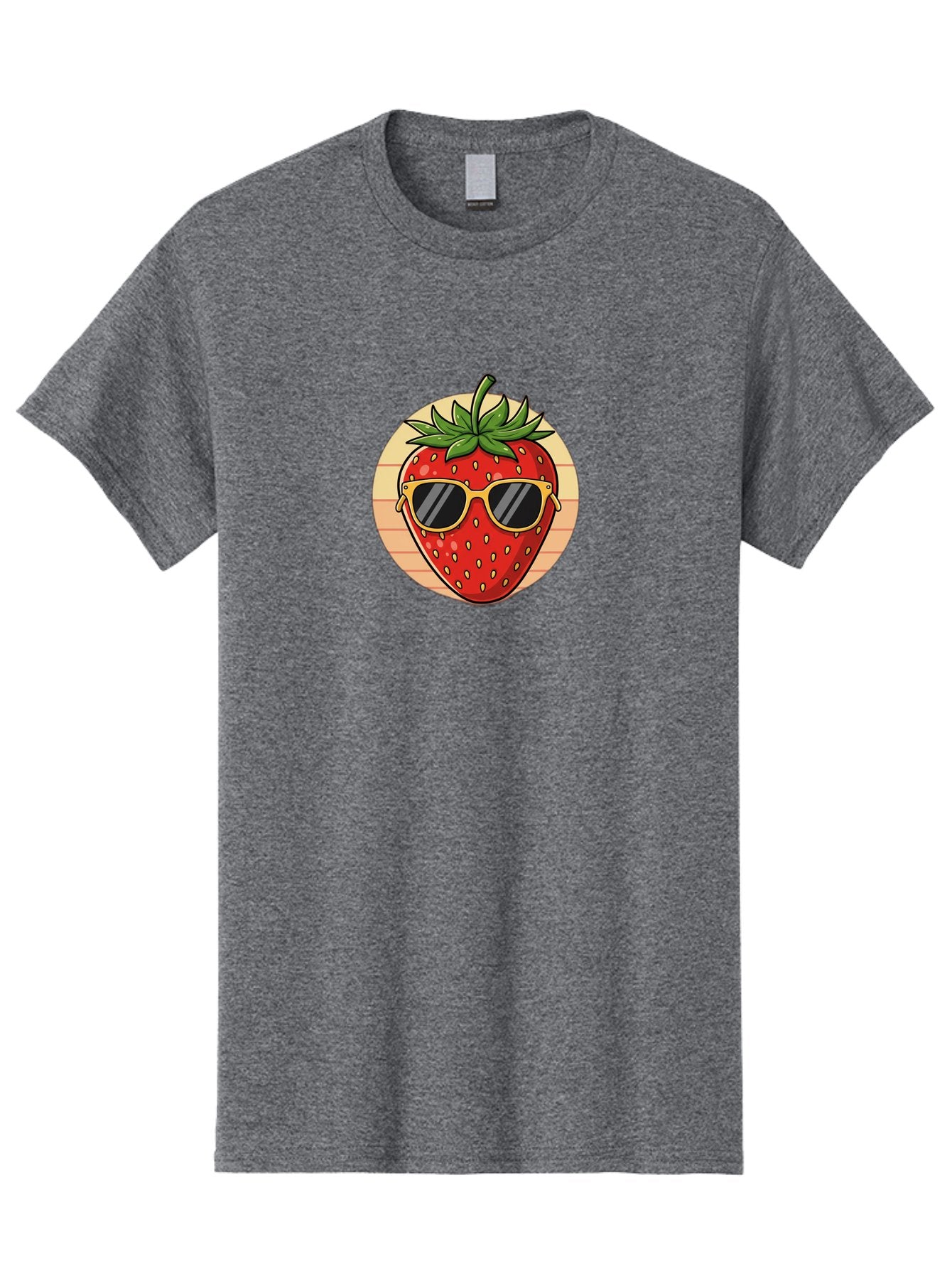 Strawberry-Sunglasses-3 Men'S Graphic Tee, 100% Cotton, Comfortable Casual Summer Wear, Machine Washable, Summer Fruit, Cool Strawberry, Yellow Sunglasses, Trendy Design, Red Fruit, Green Leaves, Cartoon Character, Fun Illustration, Bac488 7