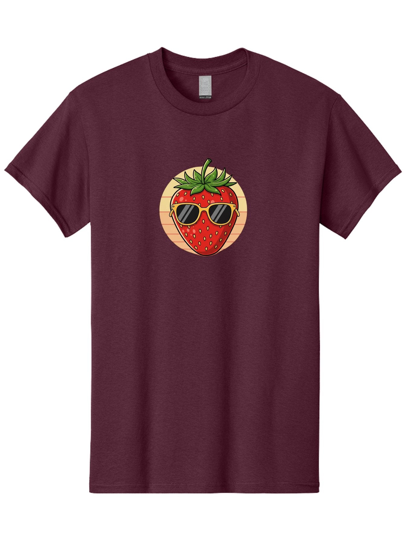 Strawberry-Sunglasses-3 Men'S Graphic Tee, 100% Cotton, Comfortable Casual Summer Wear, Machine Washable, Summer Fruit, Cool Strawberry, Yellow Sunglasses, Trendy Design, Red Fruit, Green Leaves, Cartoon Character, Fun Illustration, Bac488 13
