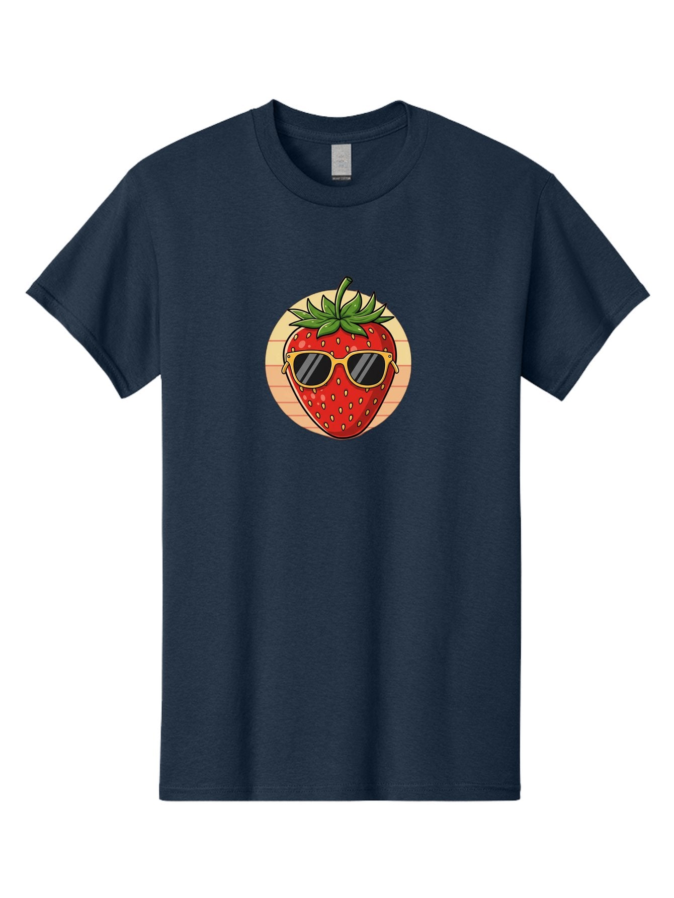 Strawberry-Sunglasses-3 Men'S Graphic Tee, 100% Cotton, Comfortable Casual Summer Wear, Machine Washable, Summer Fruit, Cool Strawberry, Yellow Sunglasses, Trendy Design, Red Fruit, Green Leaves, Cartoon Character, Fun Illustration, Bac488 15