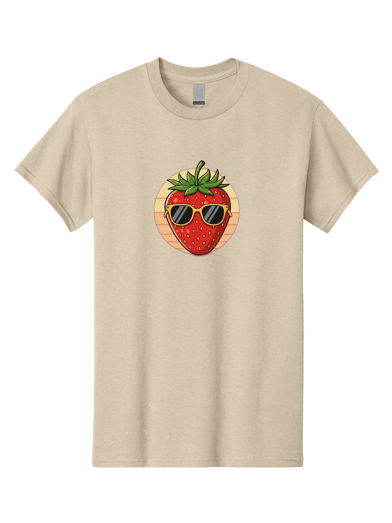 Strawberry-Sunglasses-3 Men'S Graphic Tee, 100% Cotton, Comfortable Casual Summer Wear, Machine Washable, Summer Fruit, Cool Strawberry, Yellow Sunglasses, Trendy Design, Red Fruit, Green Leaves, Cartoon Character, Fun Illustration, Bac488 9