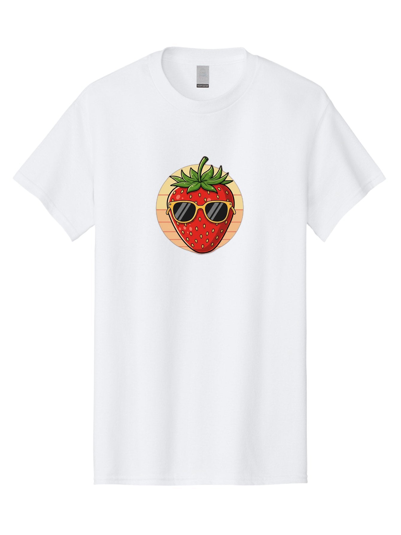 Strawberry-Sunglasses-3 Men'S Graphic Tee, 100% Cotton, Comfortable Casual Summer Wear, Machine Washable, Summer Fruit, Cool Strawberry, Yellow Sunglasses, Trendy Design, Red Fruit, Green Leaves, Cartoon Character, Fun Illustration, Bac488 3