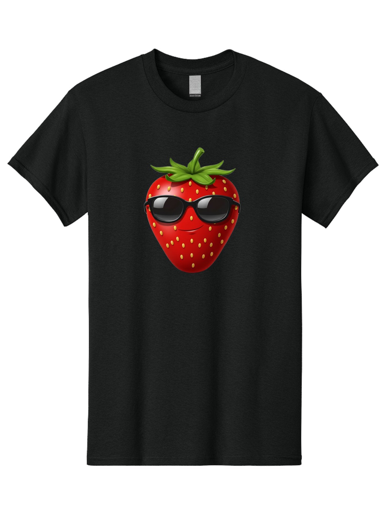 Strawberry-Sunglasses Men'S Graphic Tee, 100% Cotton, Comfortable Casual Summer Wear, Machine Washable, Strawberry Wearing Sunglasses, Cool Strawberry, Fruit Character, Smiling Face, Black Shades, Yellow Seeds, Cartoon Style, Fun Design, Bac489 6
