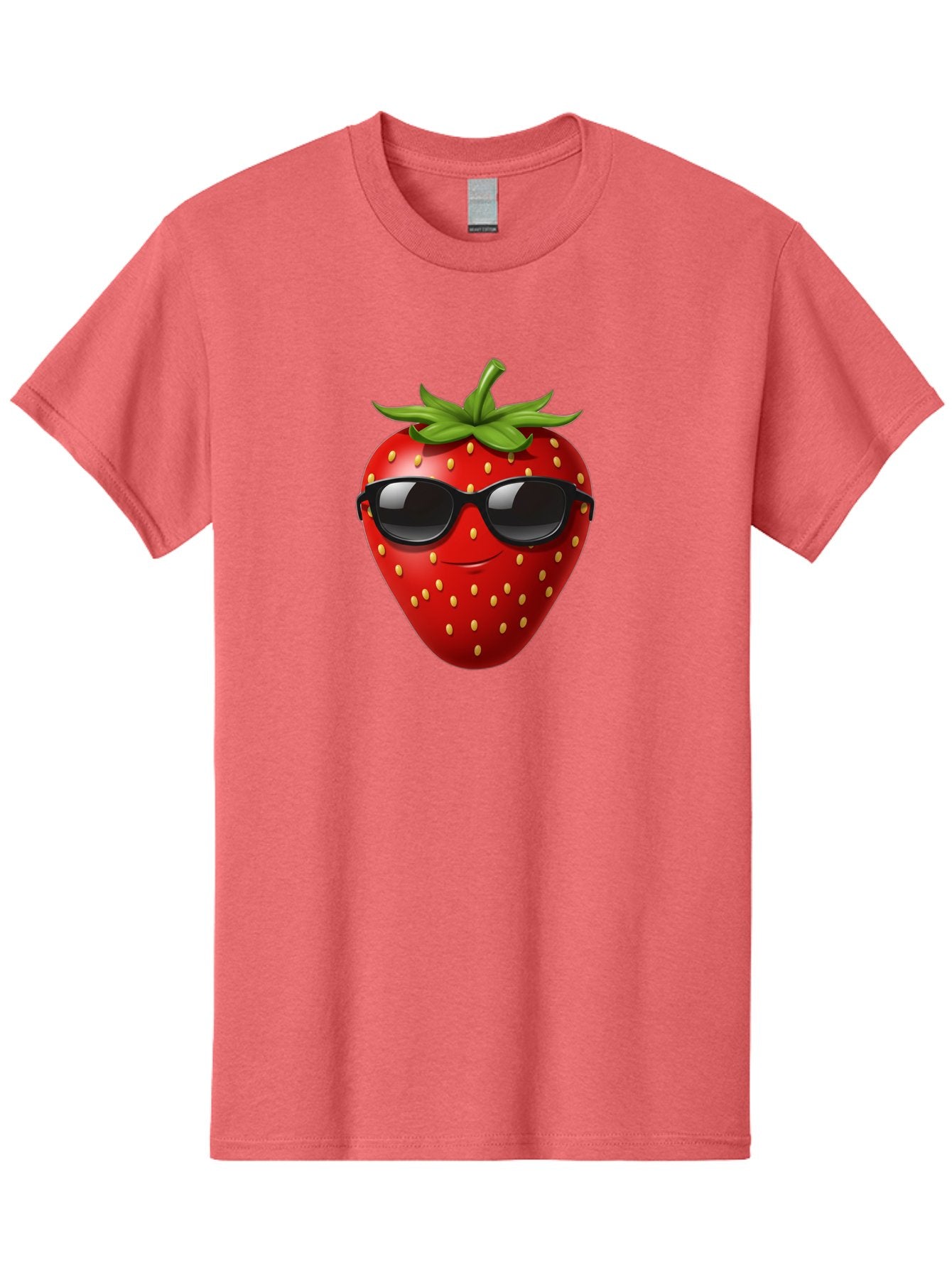 Strawberry-Sunglasses Men'S Graphic Tee, 100% Cotton, Comfortable Casual Summer Wear, Machine Washable, Strawberry Wearing Sunglasses, Cool Strawberry, Fruit Character, Smiling Face, Black Shades, Yellow Seeds, Cartoon Style, Fun Design, Bac489 7
