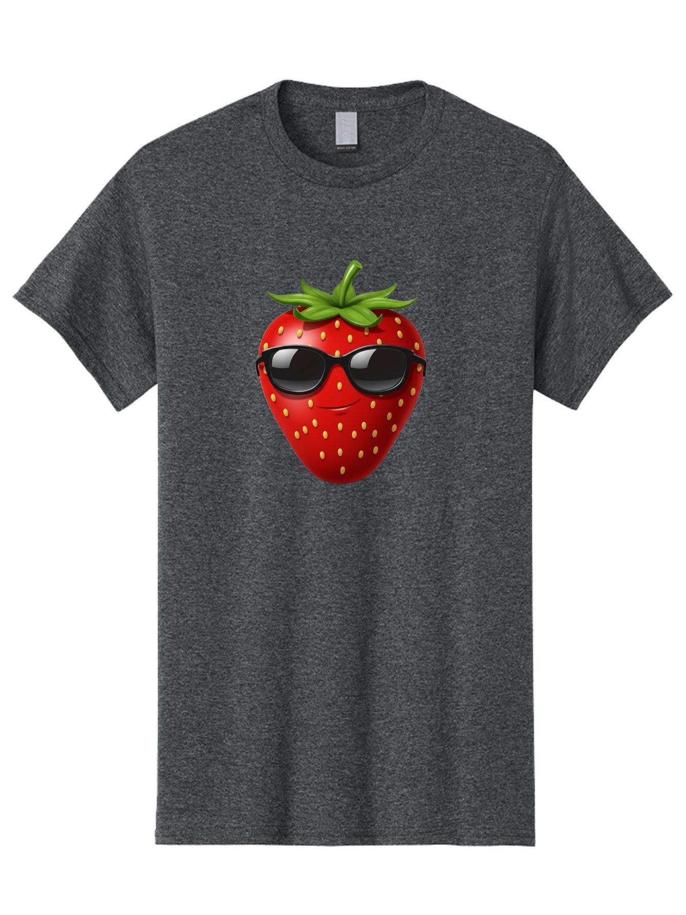 Strawberry-Sunglasses Men'S Graphic Tee, 100% Cotton, Comfortable Casual Summer Wear, Machine Washable, Strawberry Wearing Sunglasses, Cool Strawberry, Fruit Character, Smiling Face, Black Shades, Yellow Seeds, Cartoon Style, Fun Design, Bac489 14
